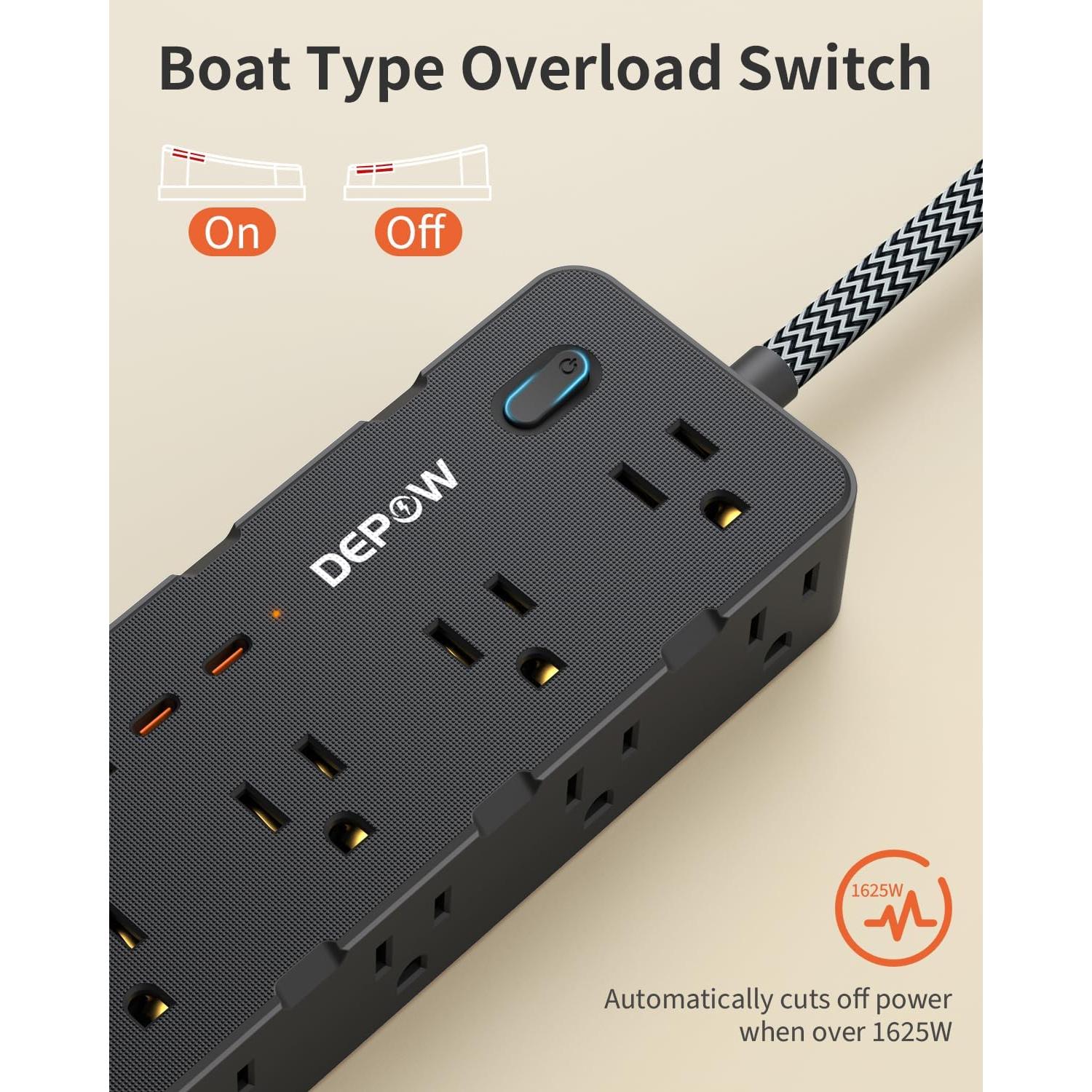 Regleta de Alimentación DEPOW 12 en 1 con 8 Salidas y 4 USB