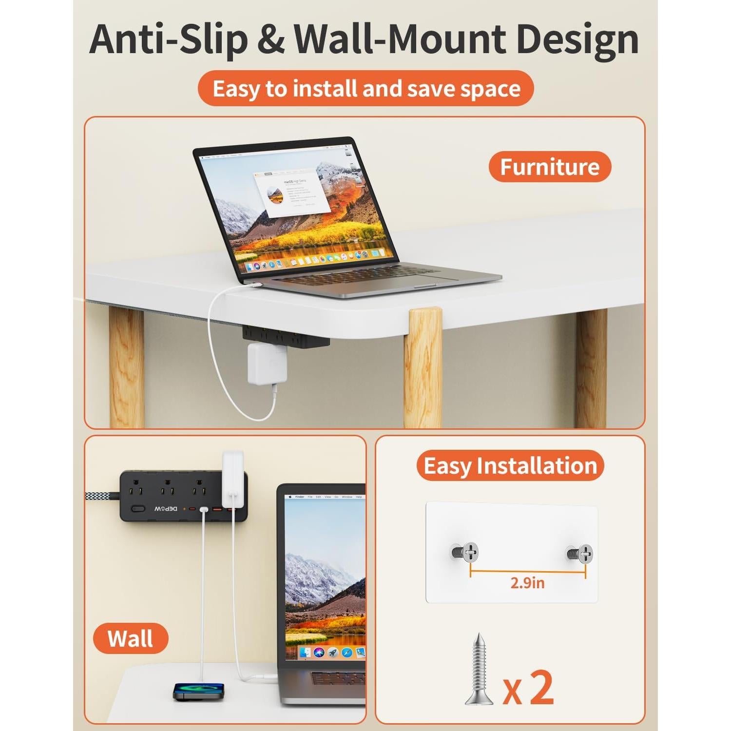 Regleta de Alimentación DEPOW 12 en 1 con 8 Salidas y 4 USB