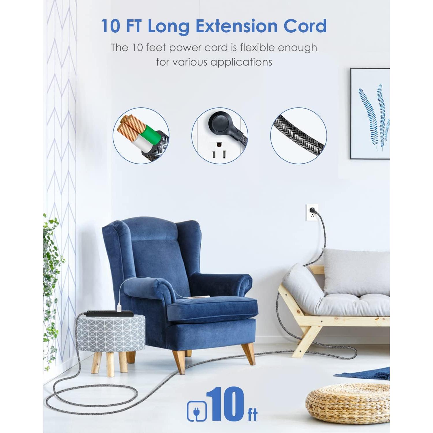 Regleta de Protección Addtam 10 Pies 5 Salidas 3 USB 900 Julios