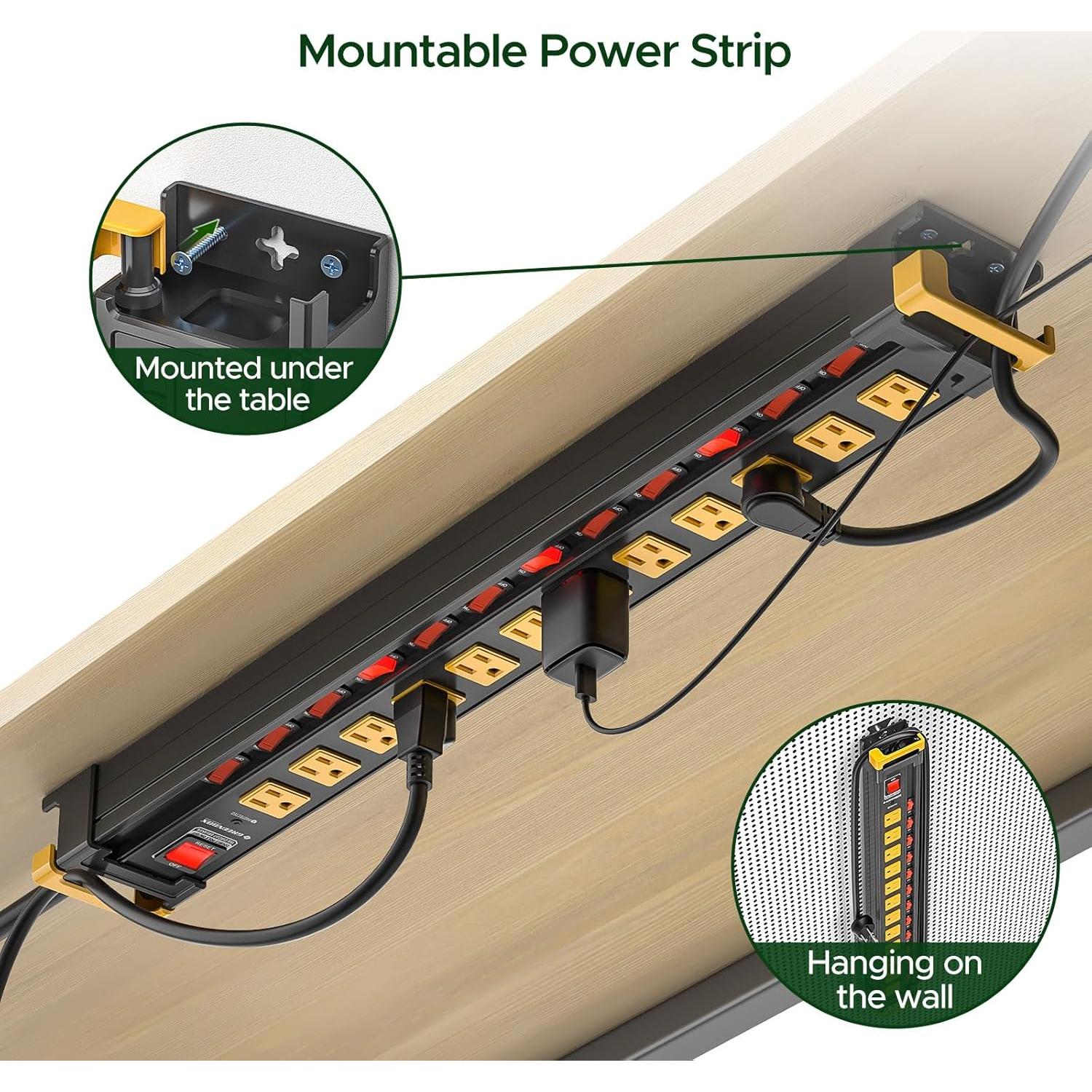 Regleta de Enchufes Green Box 12 Salidas 3300J Metal 6 pies