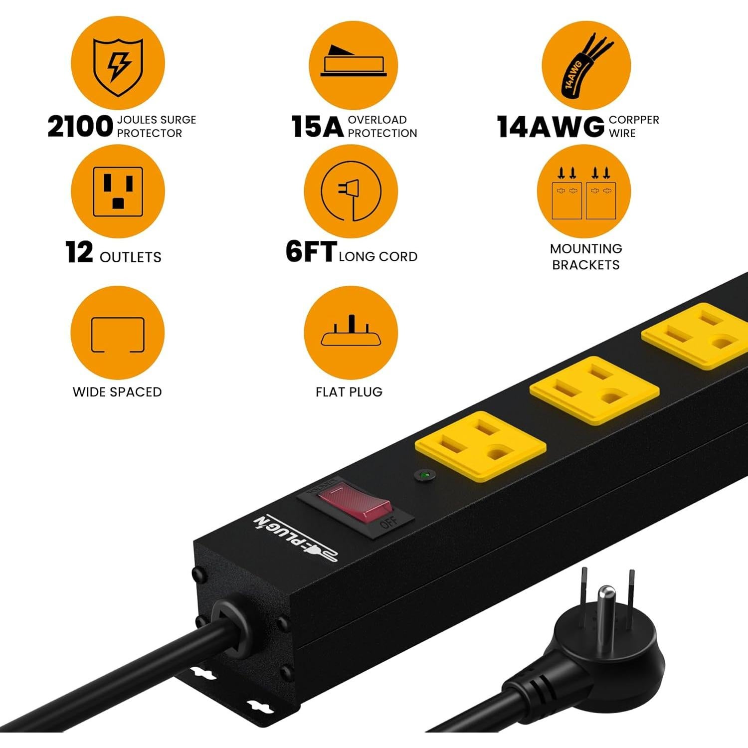 Regleta de Enchufes 12 Puertos Plug'n 6FT 2100 Julios Protección