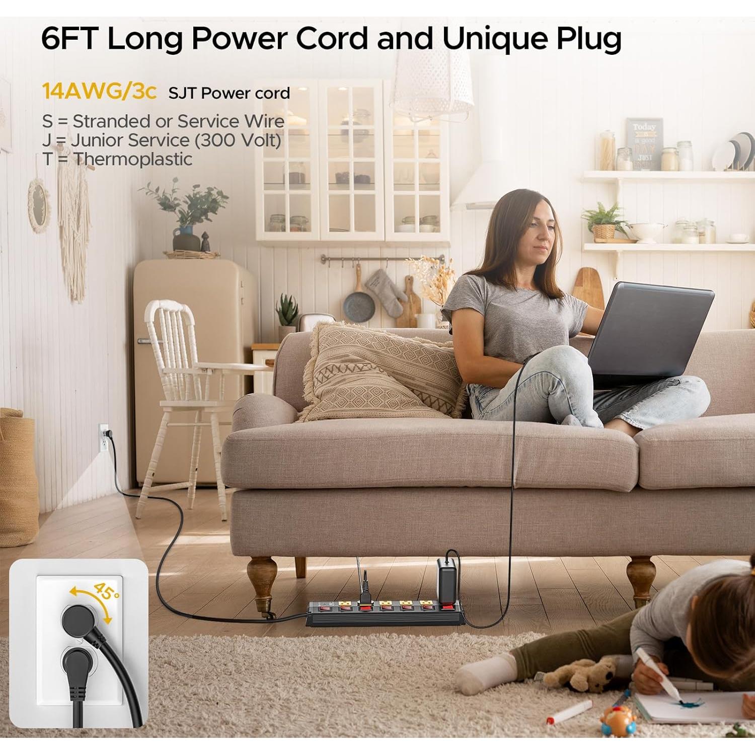 Tira de Energía CRST 6 Salidas Metal 1200 Julios 6FT