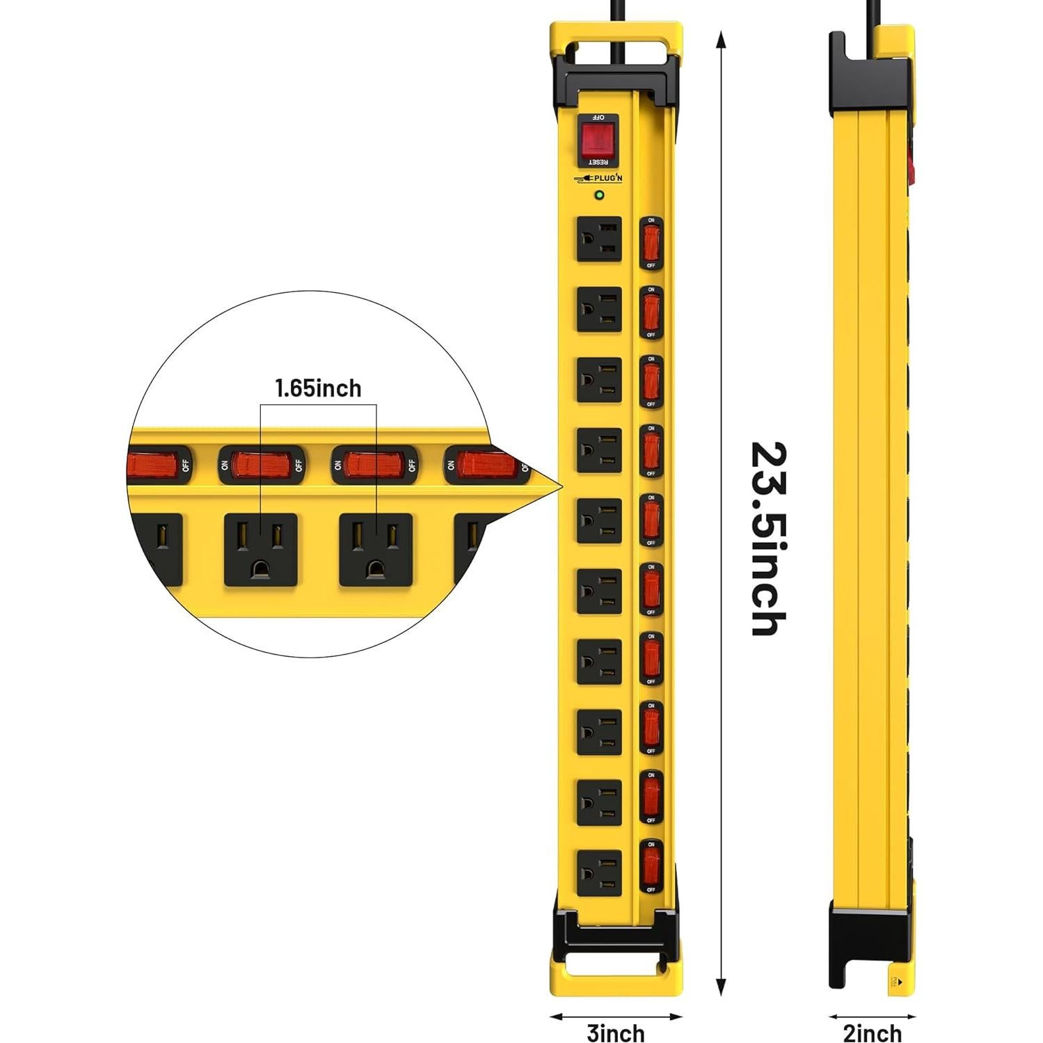 Regleta de 10 Salidas Plug'n con Protector de 3300J y Cable de 2.74m