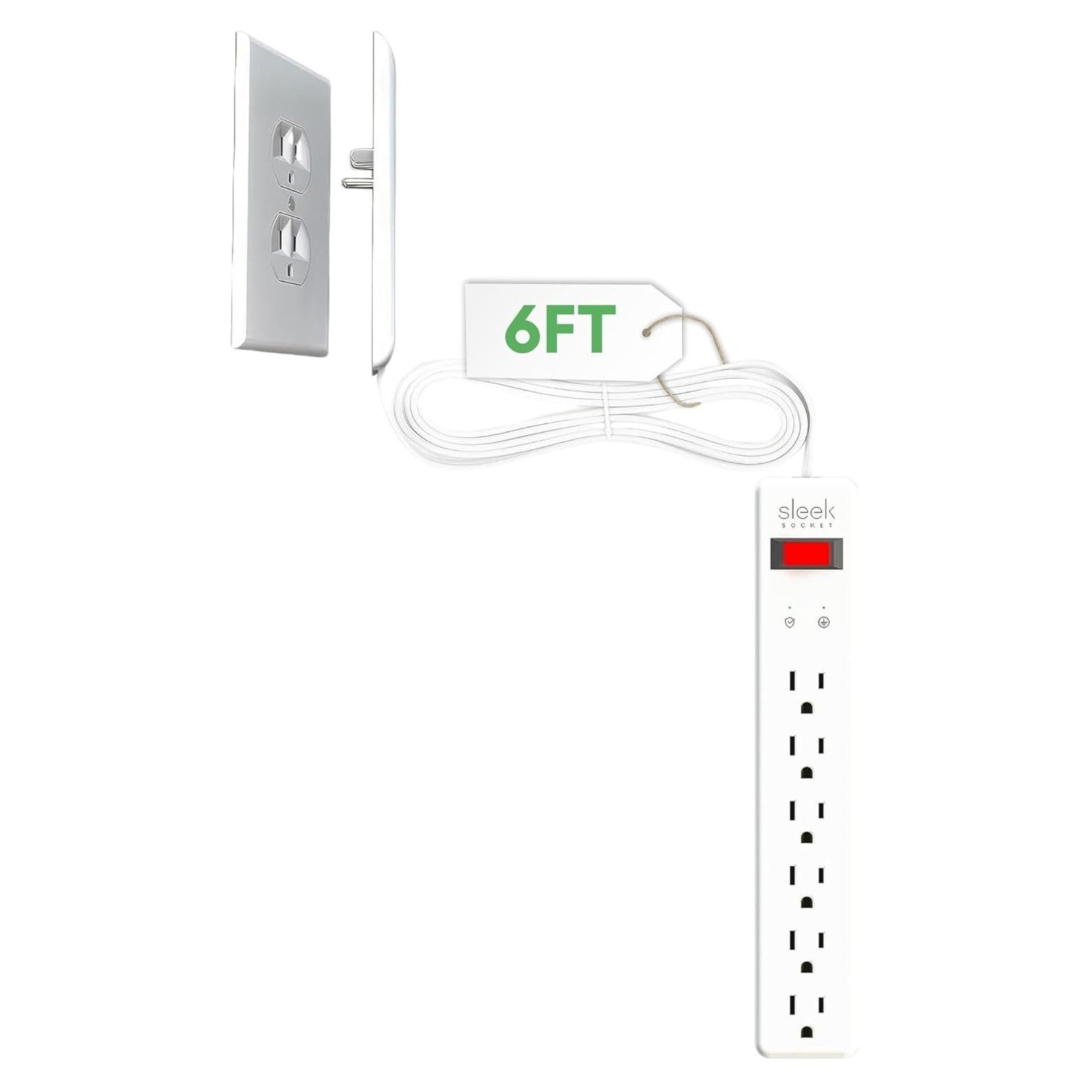 Sleek Socket Ocultador de Enchufes 6 Pies con Protección