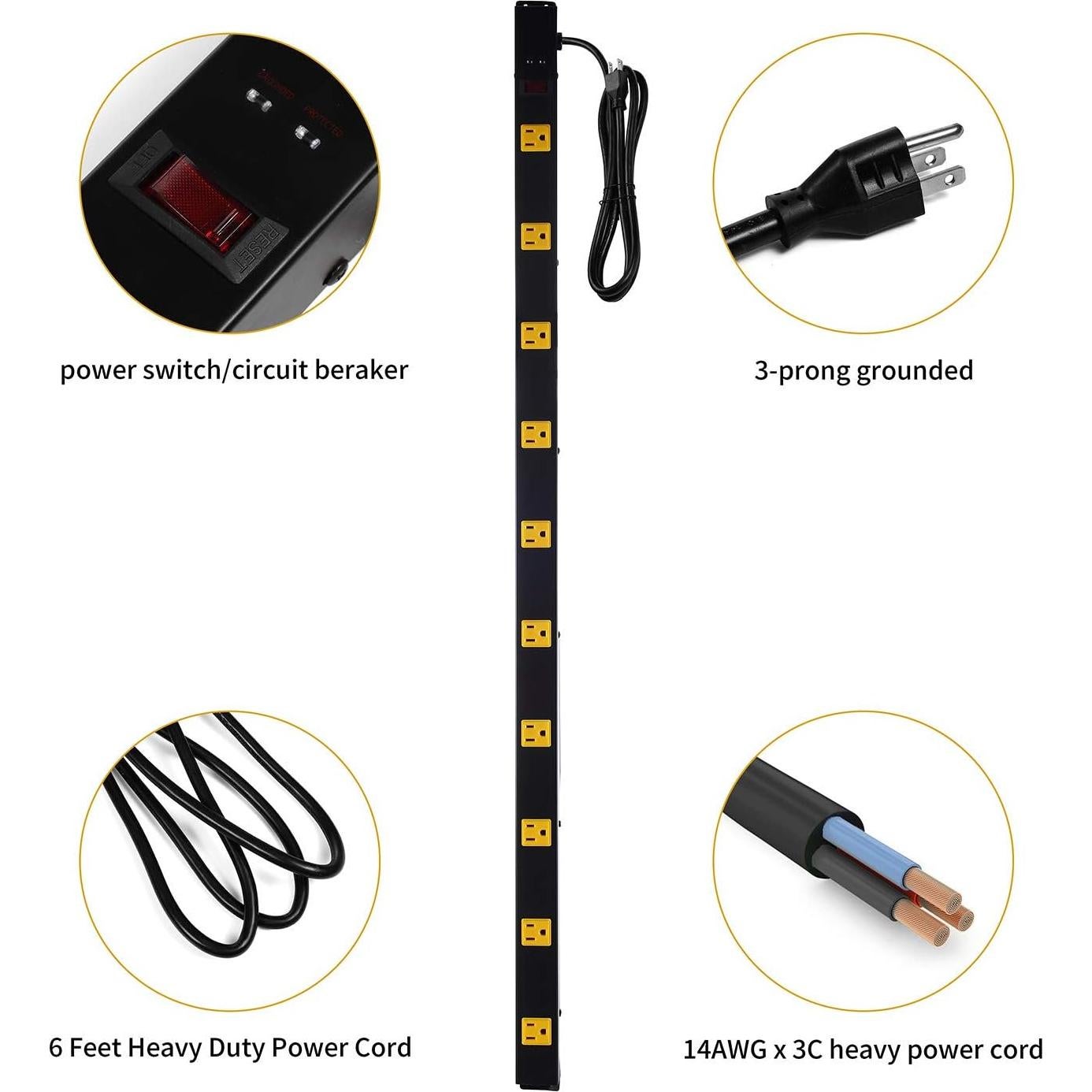 Tira de Poder con Protector de Sobretensión JIANGSILING 10 Salidas 1.83m