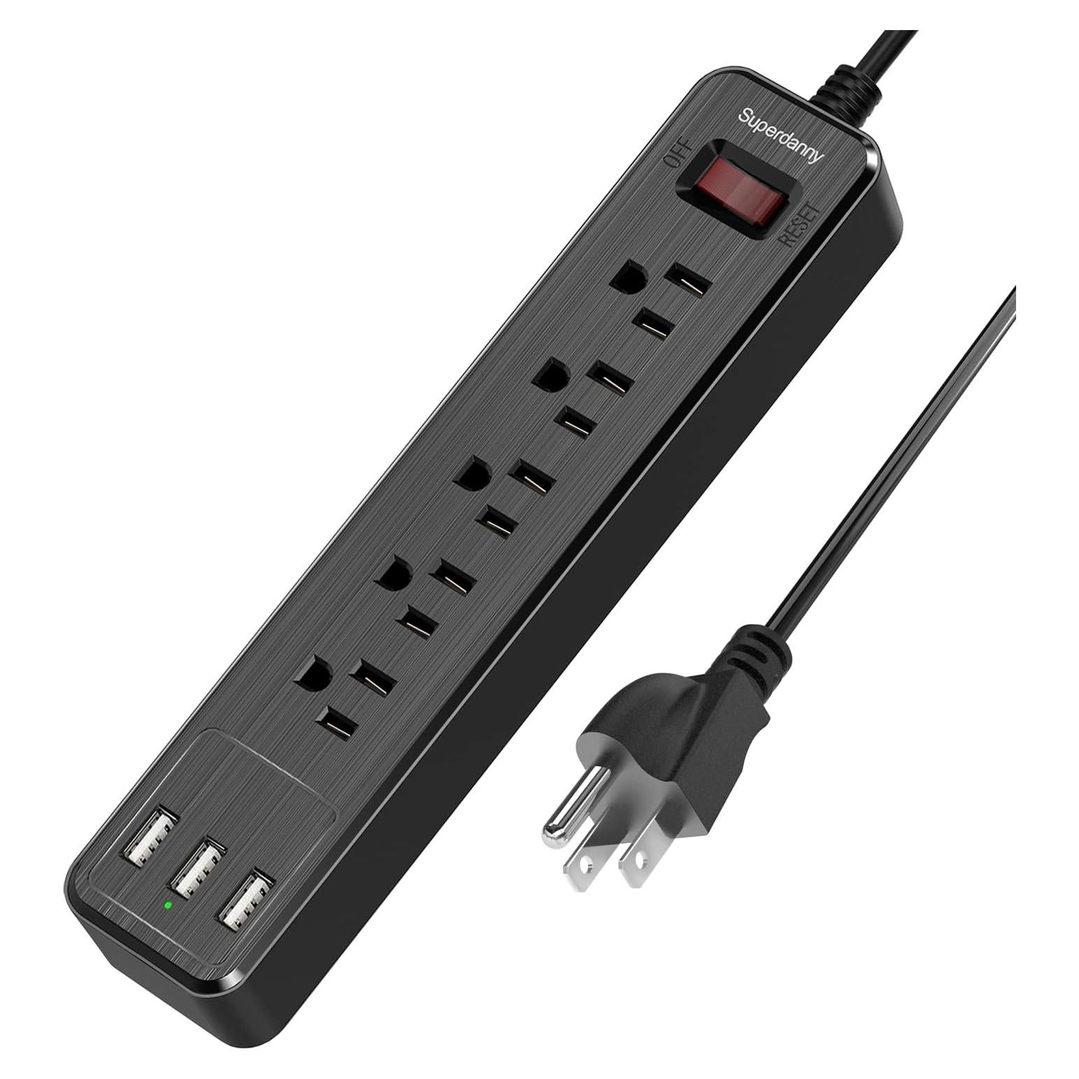 Regleta de 5 Salidas y 3 USB SUPERDANNY 1.37m Negro