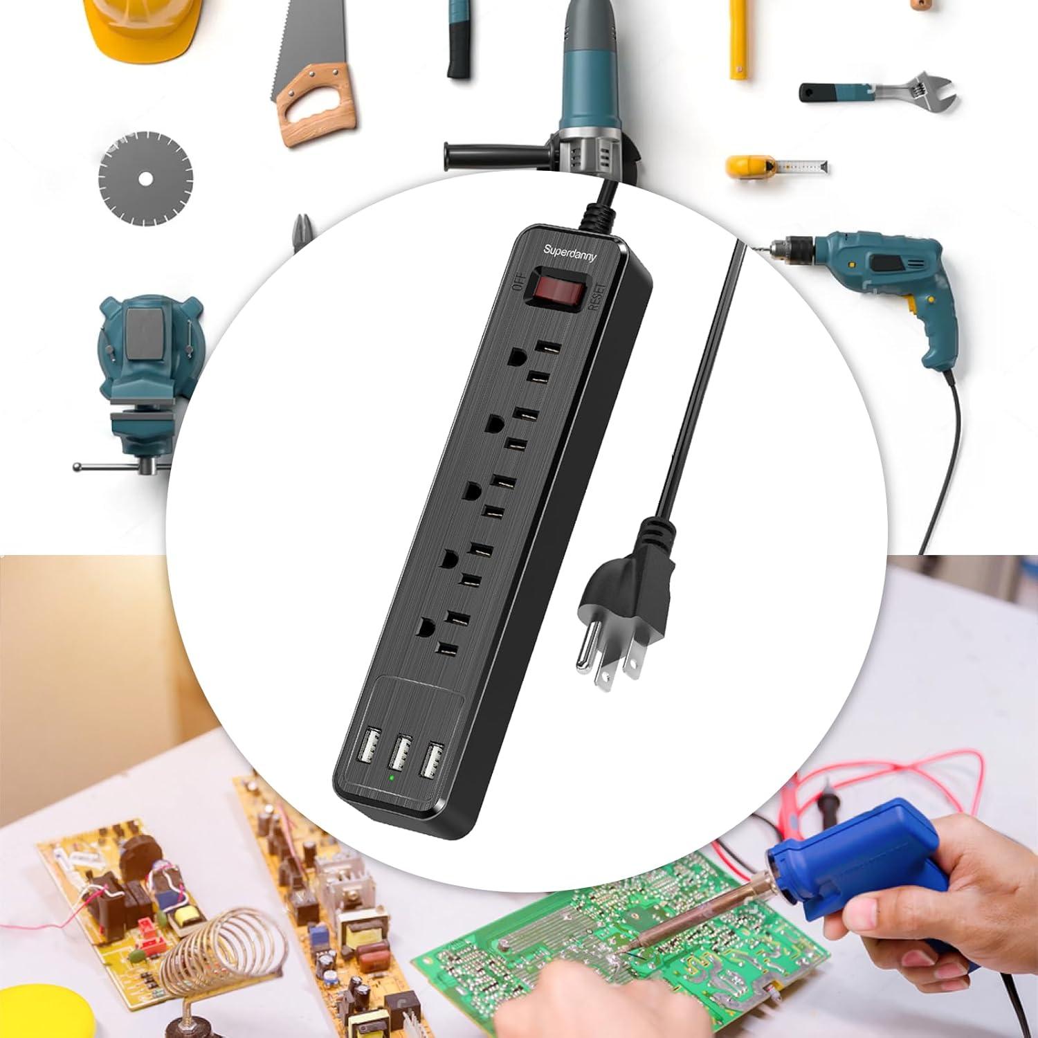 Regleta de 5 Salidas y 3 USB SUPERDANNY 1.37m Negro