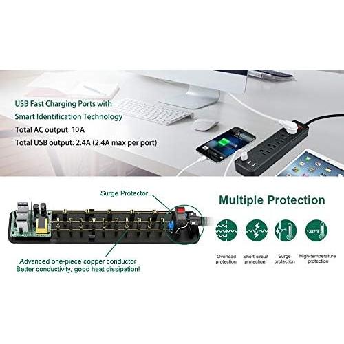 Regleta de 5 Salidas y 3 USB SUPERDANNY 1.37m Negro