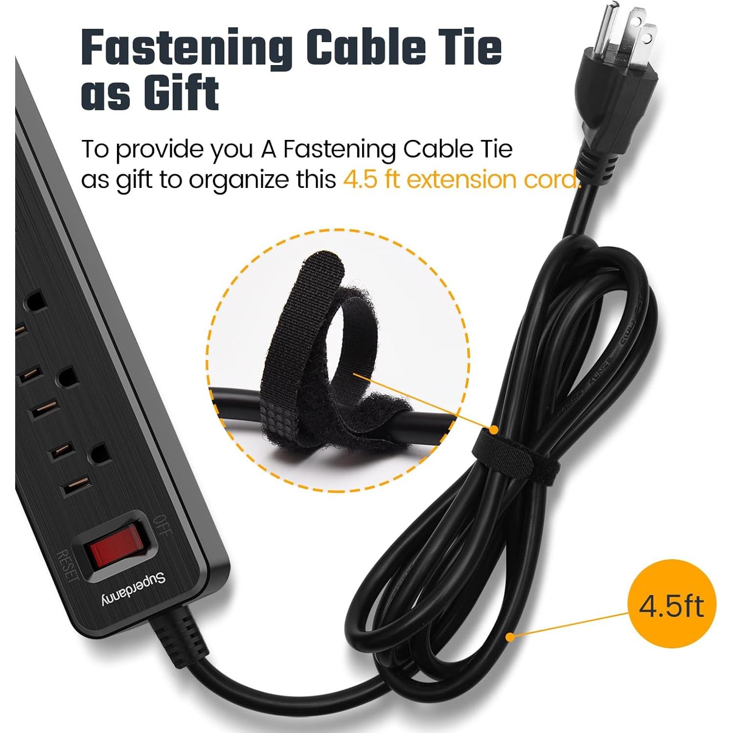 Regleta de 5 Salidas y 3 USB SUPERDANNY 1.37m Negro