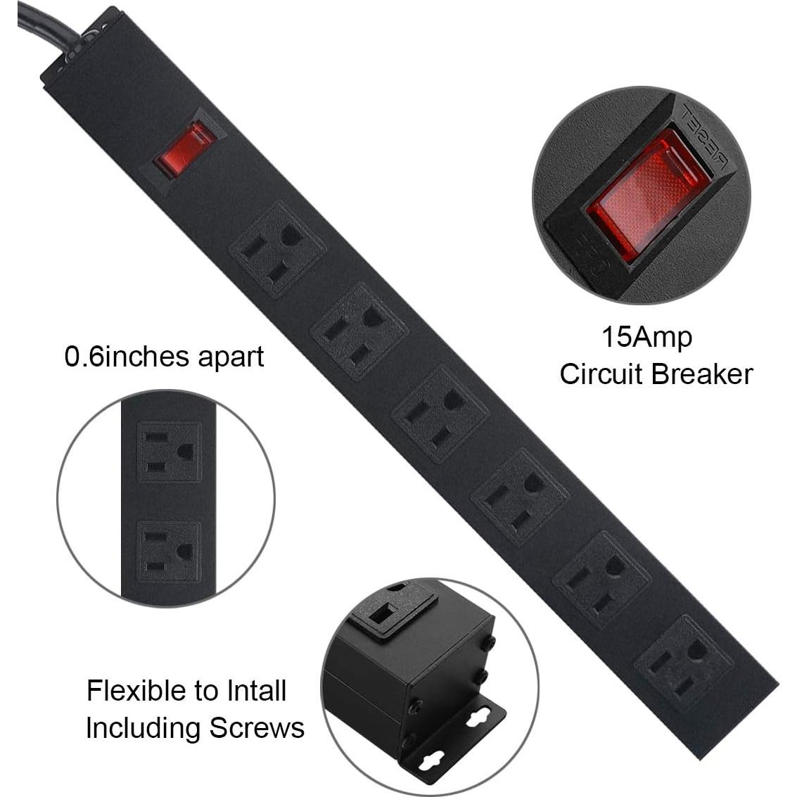 Regleta de Pared HHSOET 6 Salidas AC 15A 1.83m Aluminio Negro