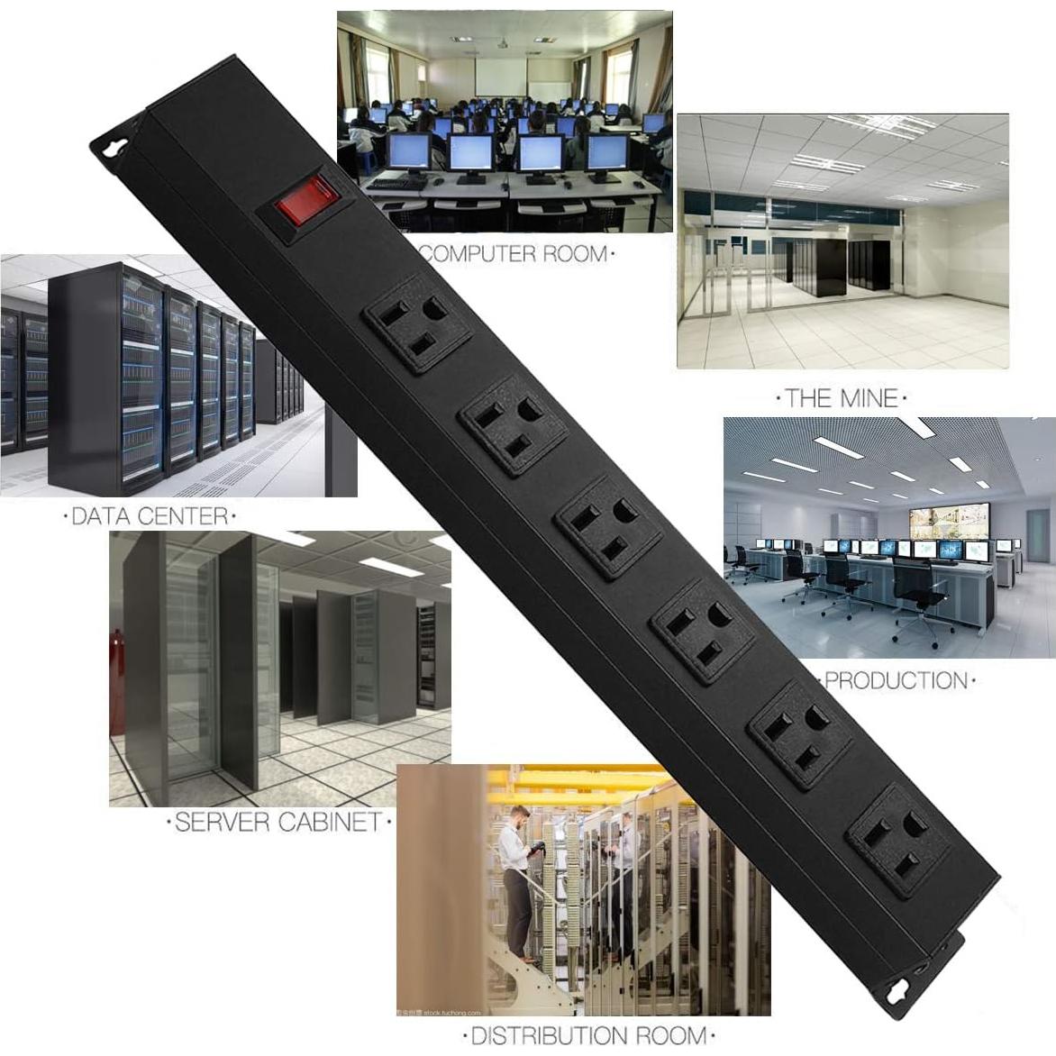 Regleta de Pared HHSOET 6 Salidas AC 15A 1.83m Aluminio Negro