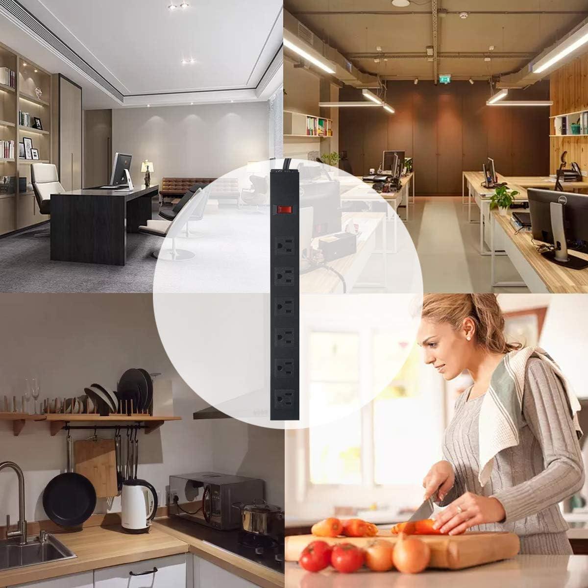 Regleta de Pared HHSOET 6 Salidas AC 15A 1.83m Aluminio Negro