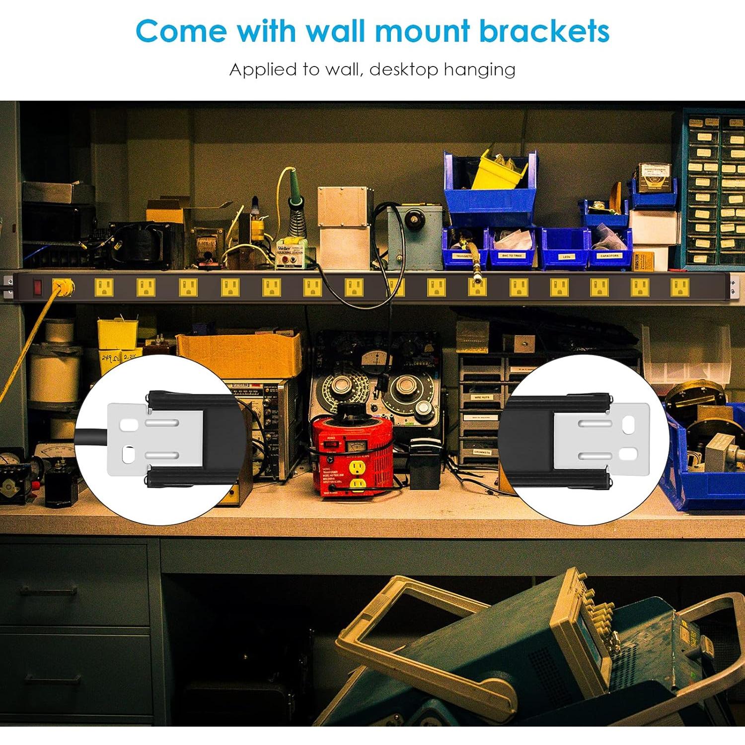 Tira de Poder Metálica JUNNUJ 16 Salidas 6 PIES 15A Amarillo