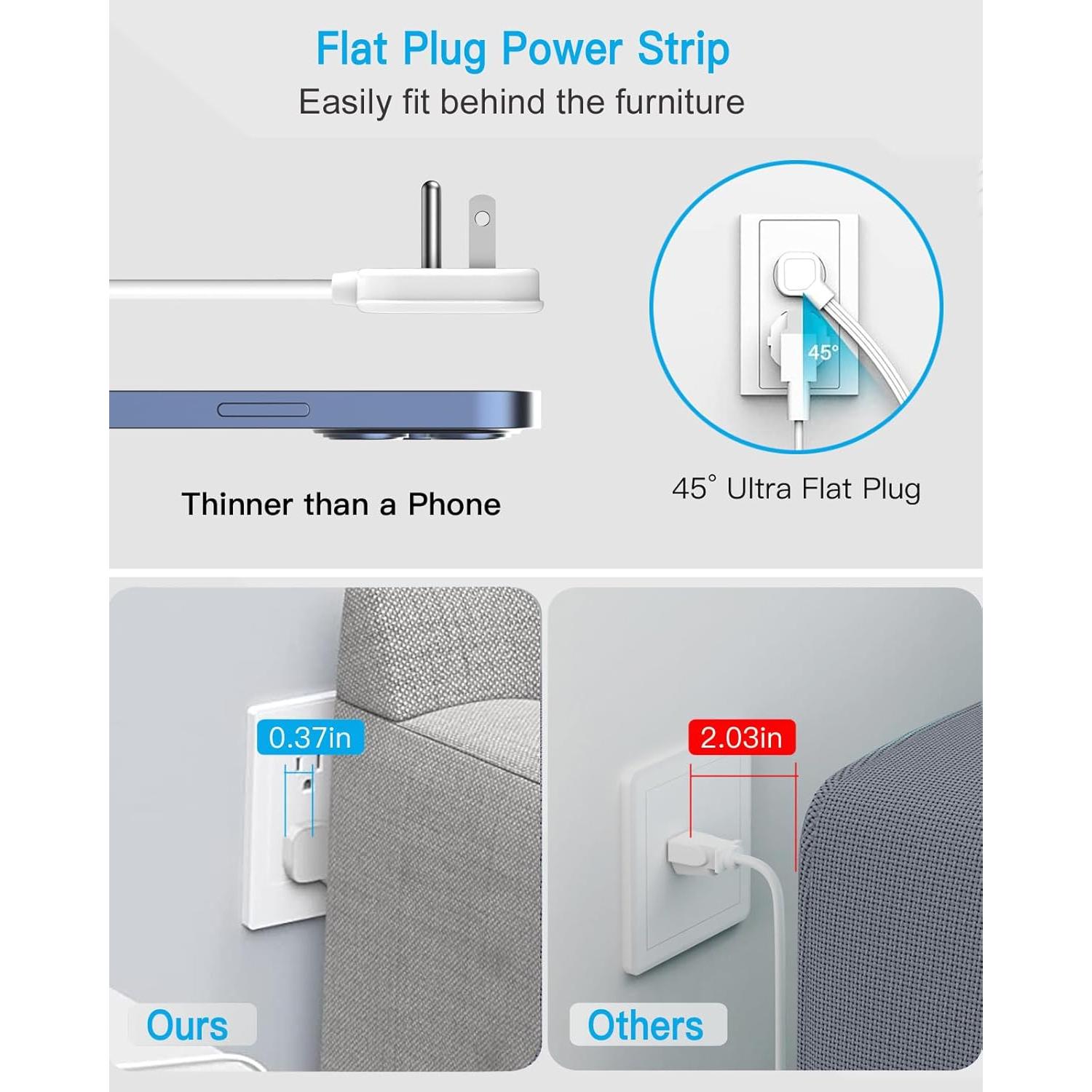 Extensor de Enchufe Eléctrico PAEWOK 4 Salidas 3 USB Blanco
