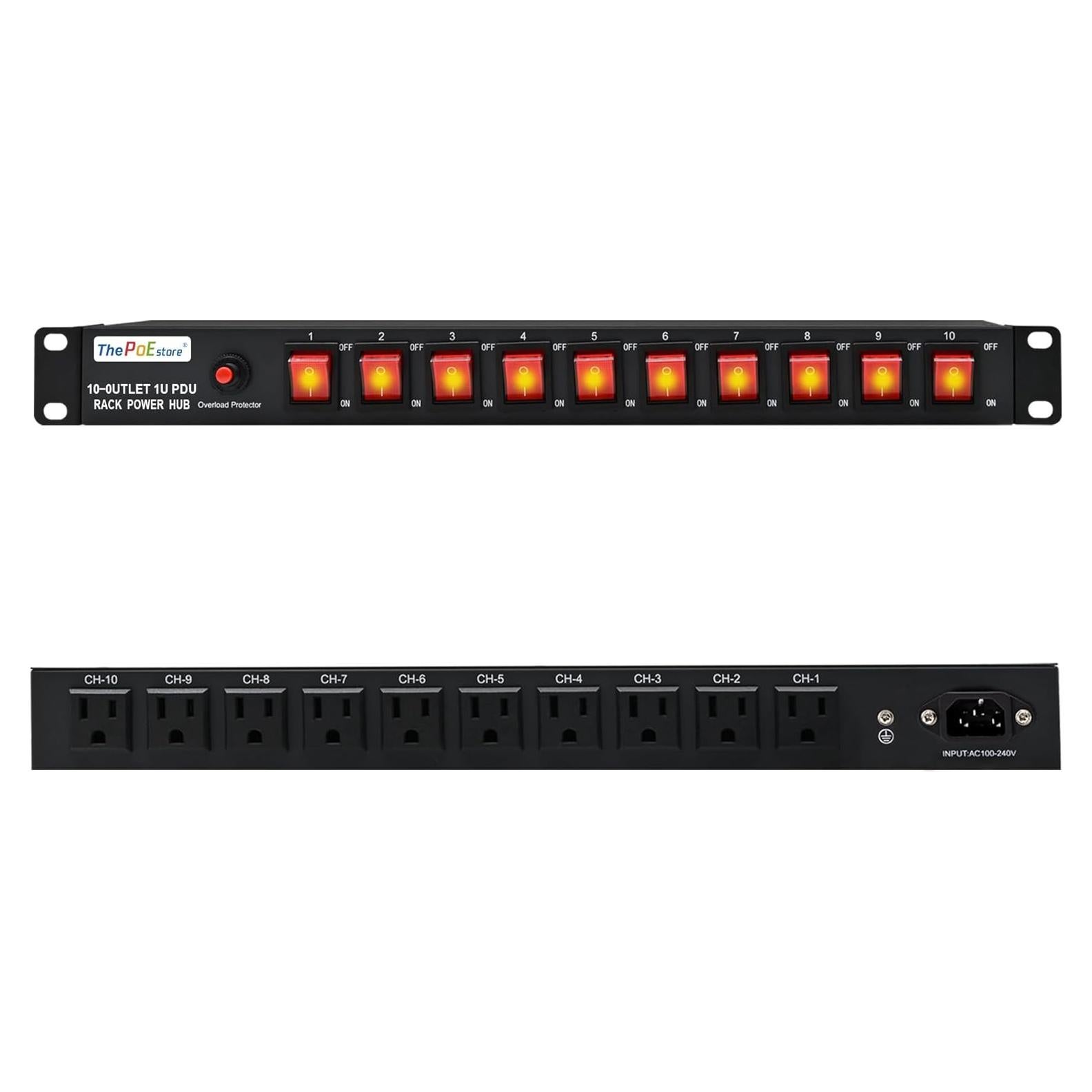 PDU Montaje en Rack 10 Salidas ThePoE 1U 15A 100-240V