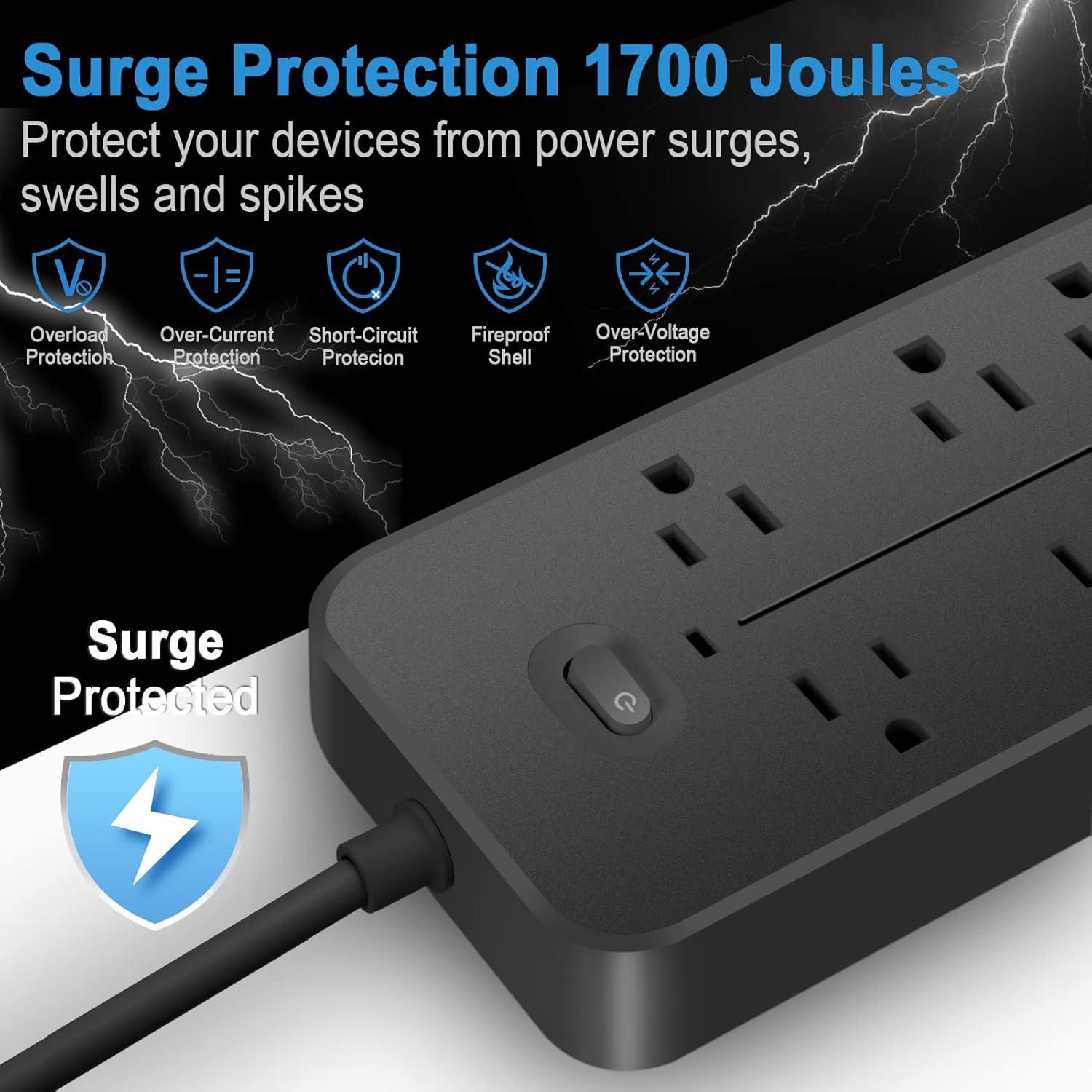 Regleta de Protección Sobretensiones KEVEIU 6 Salidas 4 USB 1 USB-C