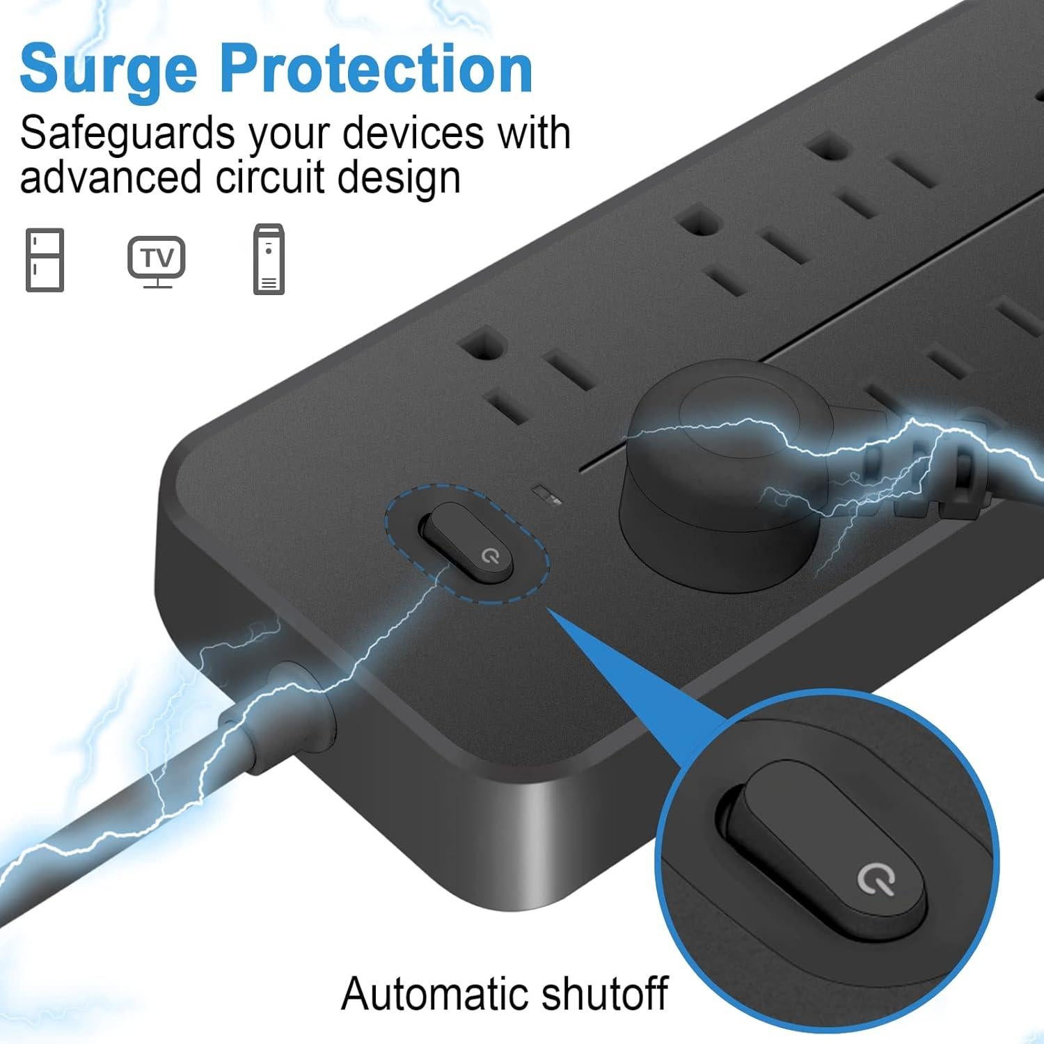 Regleta de Protección Sobretensiones KEVEIU 6 Salidas 4 USB 1 USB-C