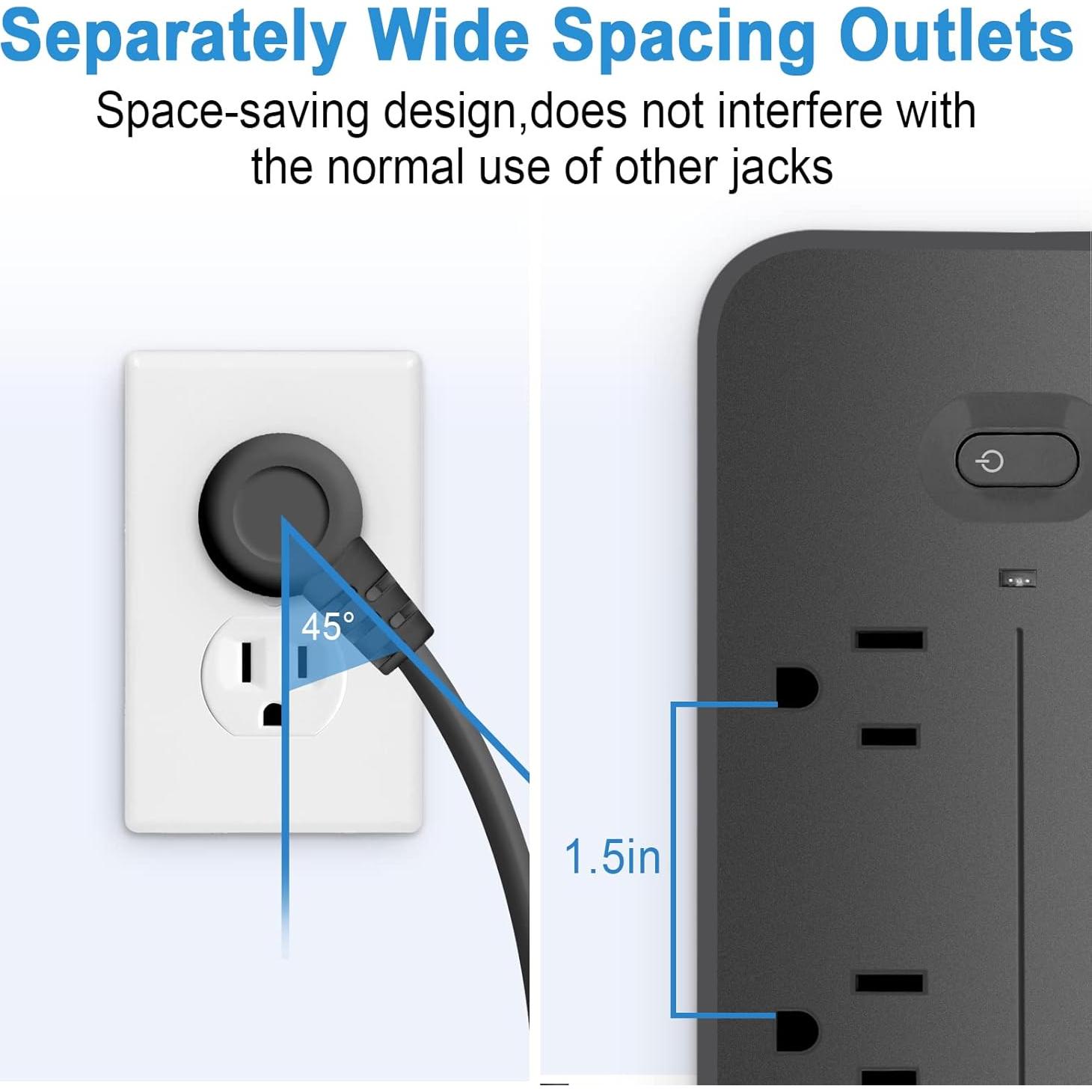 Regleta de Protección Sobretensiones KEVEIU 6 Salidas 4 USB 1 USB-C
