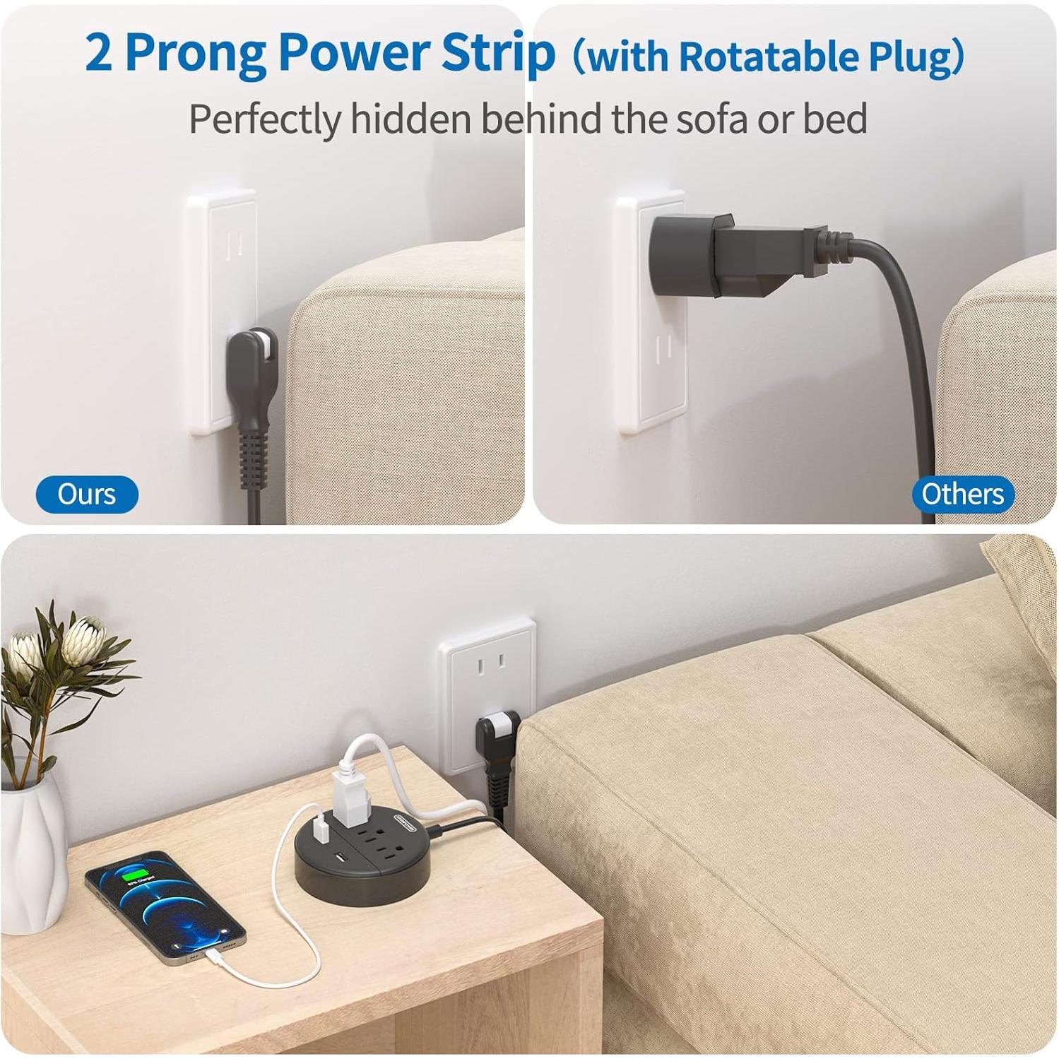 Regleta NTONPOWER 2 Enchufes 1.5m con 2 USB y Montaje en Pared