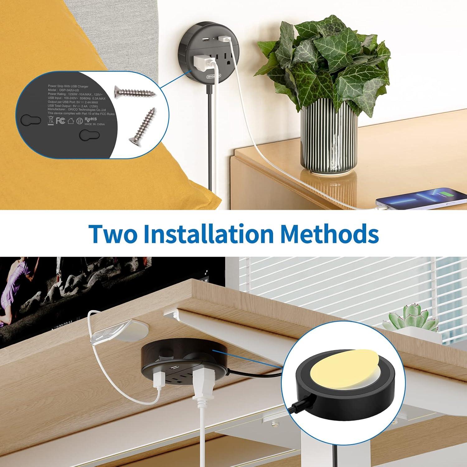 Regleta NTONPOWER 2 Enchufes 1.5m con 2 USB y Montaje en Pared