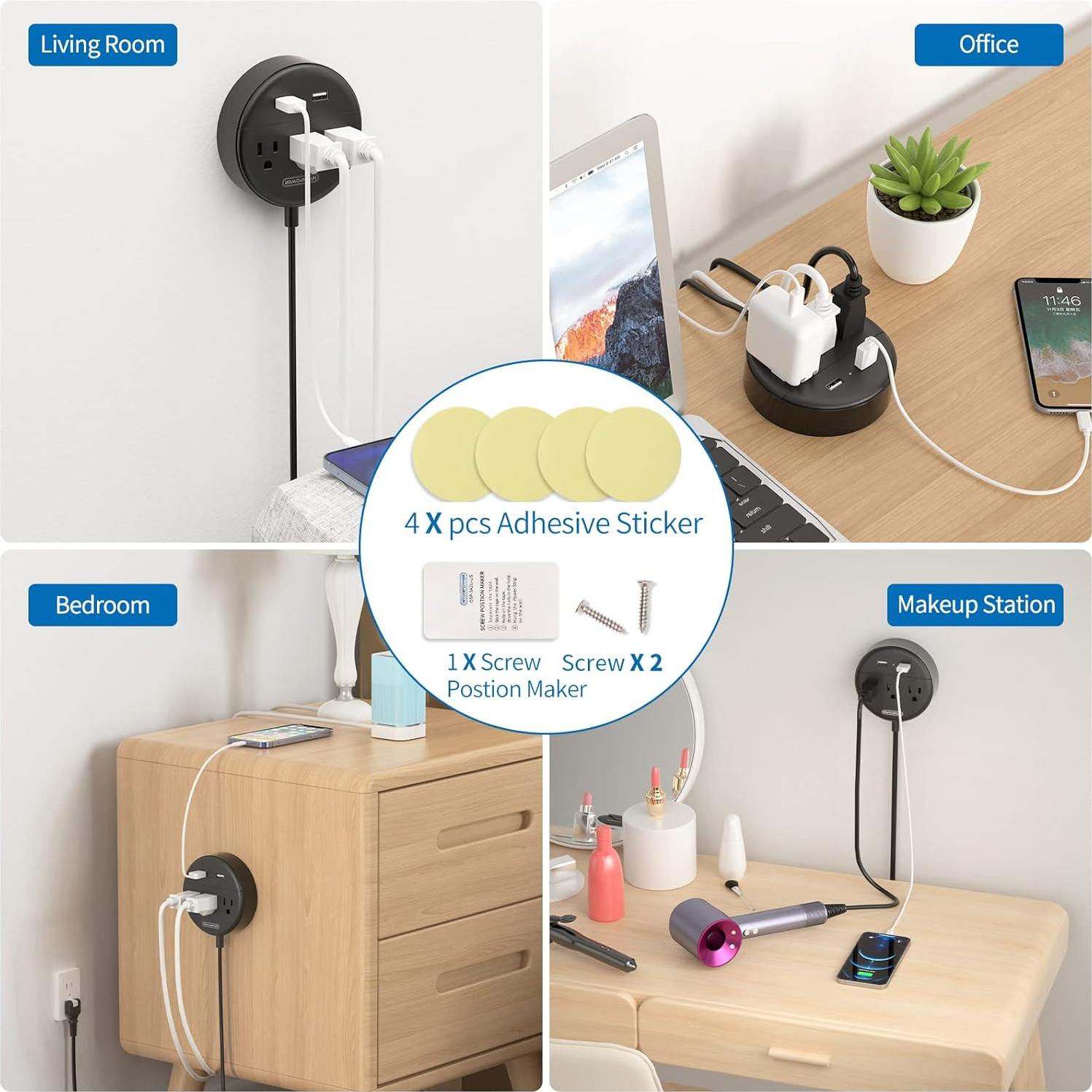 Regleta NTONPOWER 2 Enchufes 1.5m con 2 USB y Montaje en Pared