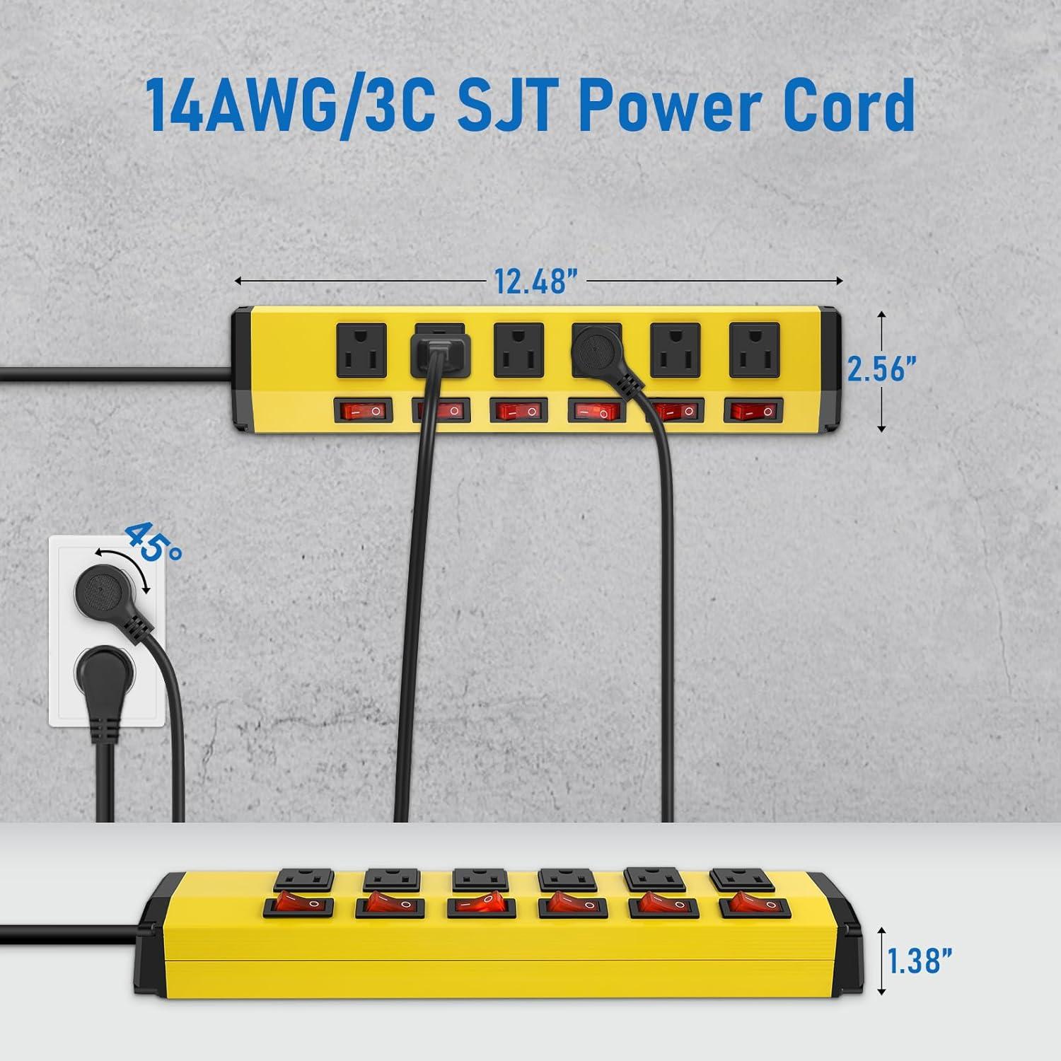 Regleta de Metal ANNQUAN 6 Salidas 6 Interruptores 1200J 1.83m