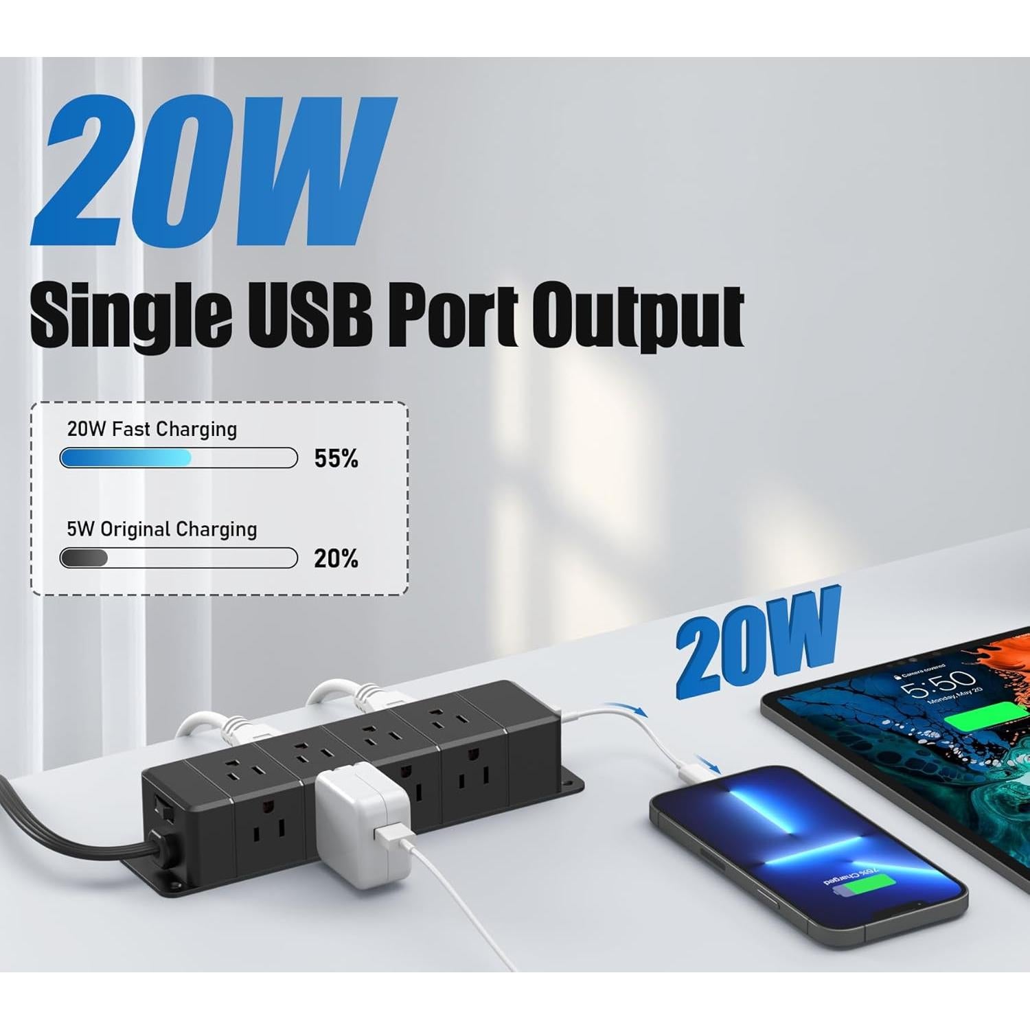 Regleta de Carga Rápida ANNQUAN 40W 12 Salidas 4 USB