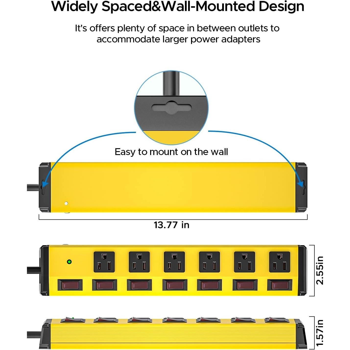 Regleta de Metal CRST 6 Salidas 15A 1200J con Interruptores