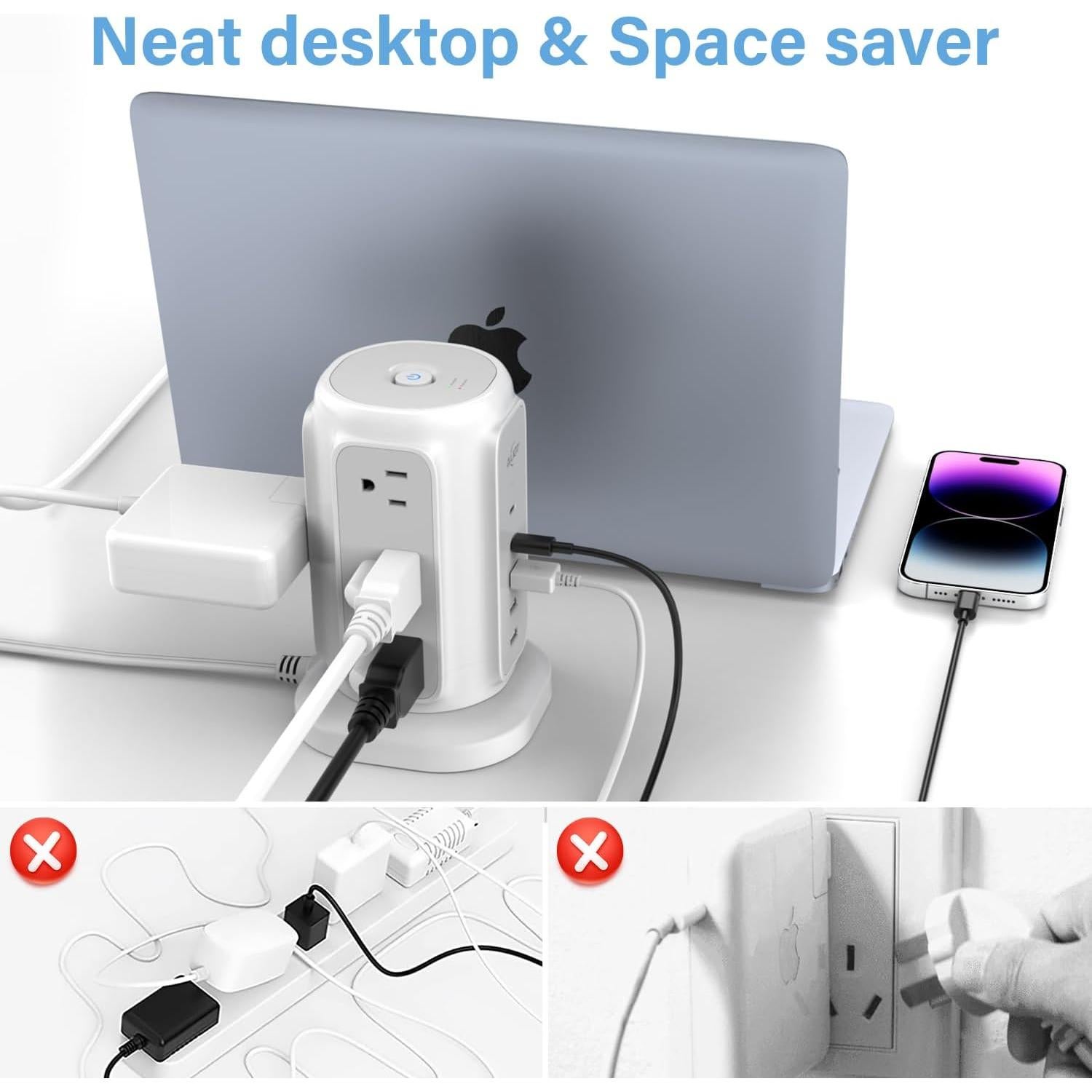 Torre Regleta Enchufes AiJoy 9 Salidas 5 USB 1200J 2m