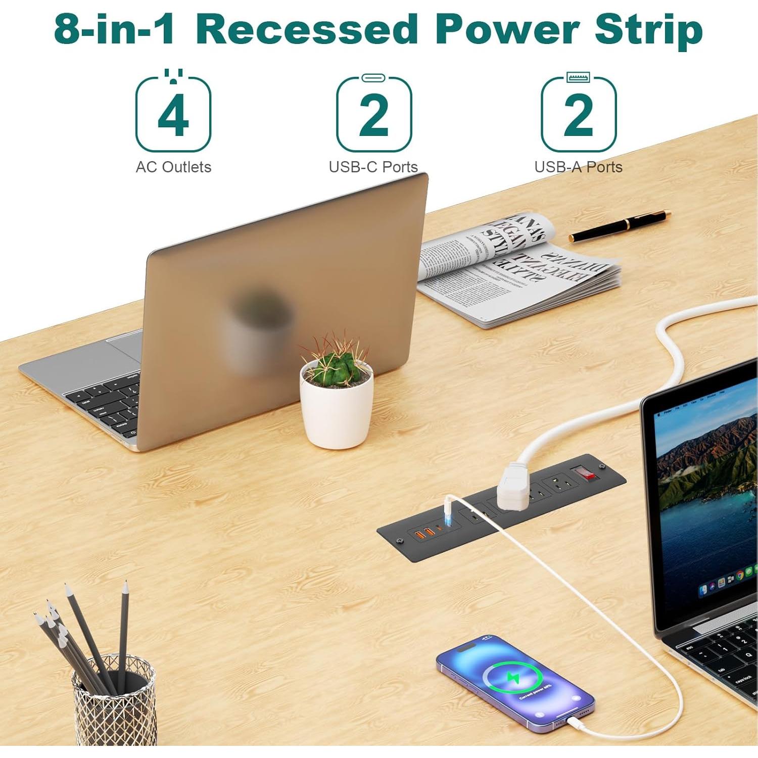 Tira de Energía Empotrada QBA 65W con 4 Salidas USB-C y USB-A