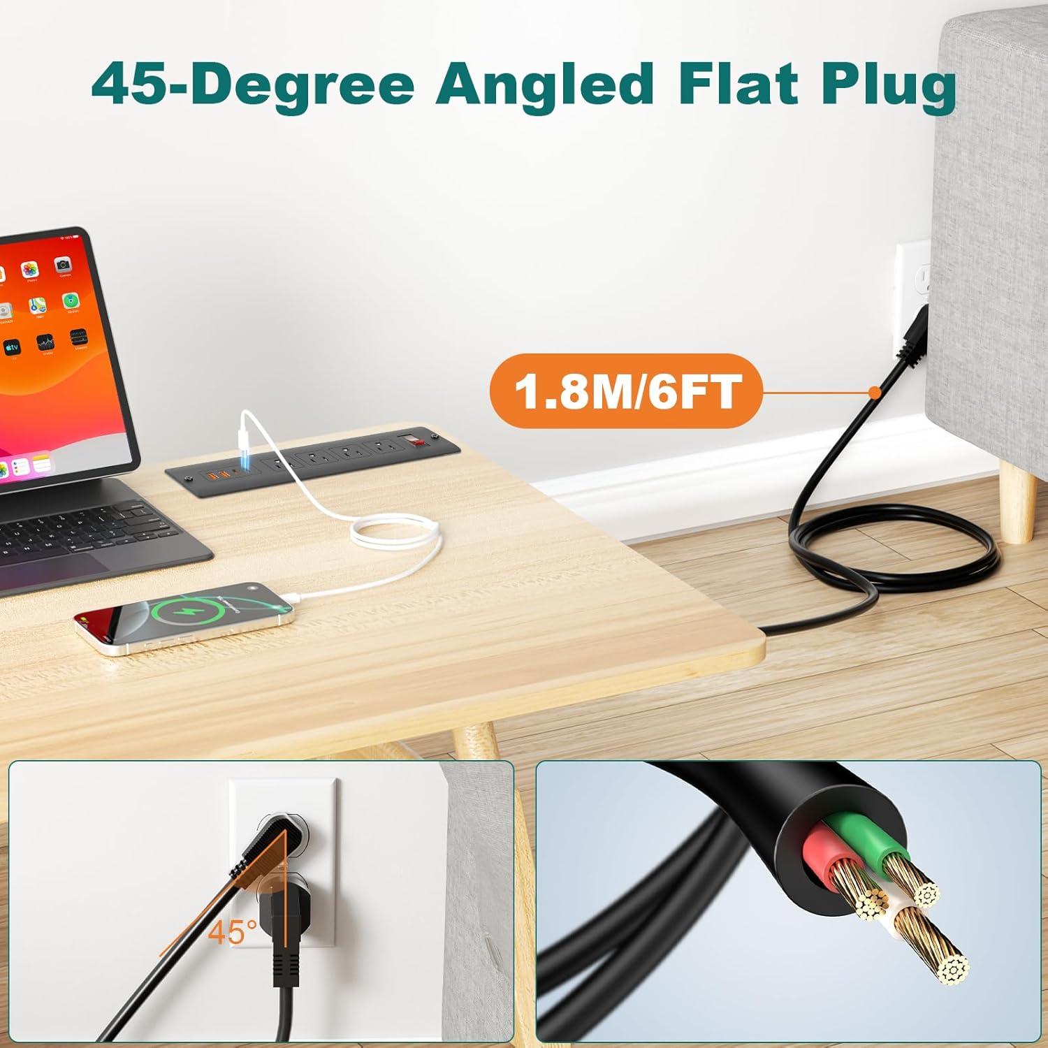 Tira de Energía Empotrada QBA 65W con 4 Salidas USB-C y USB-A