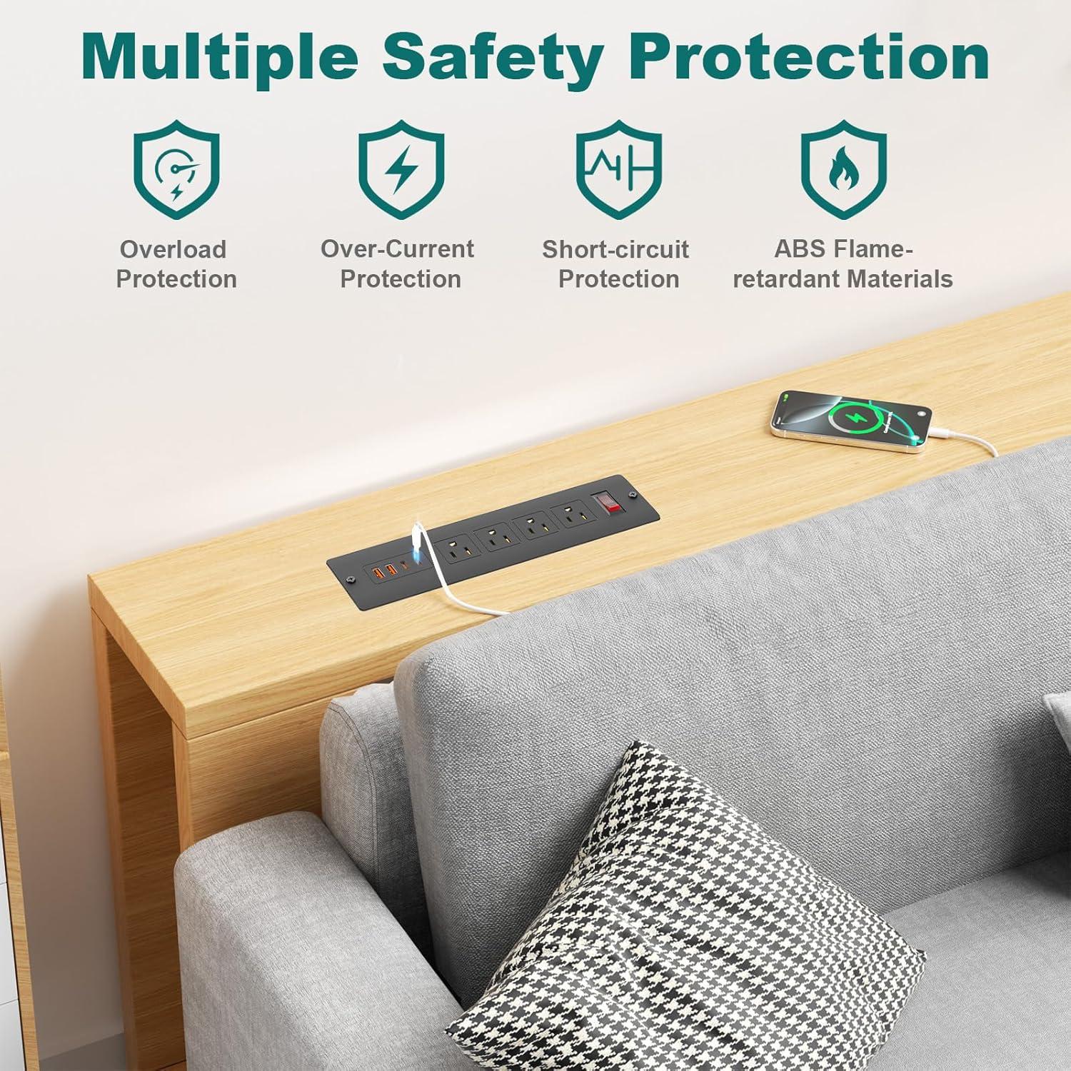 Tira de Energía Empotrada QBA 65W con 4 Salidas USB-C y USB-A