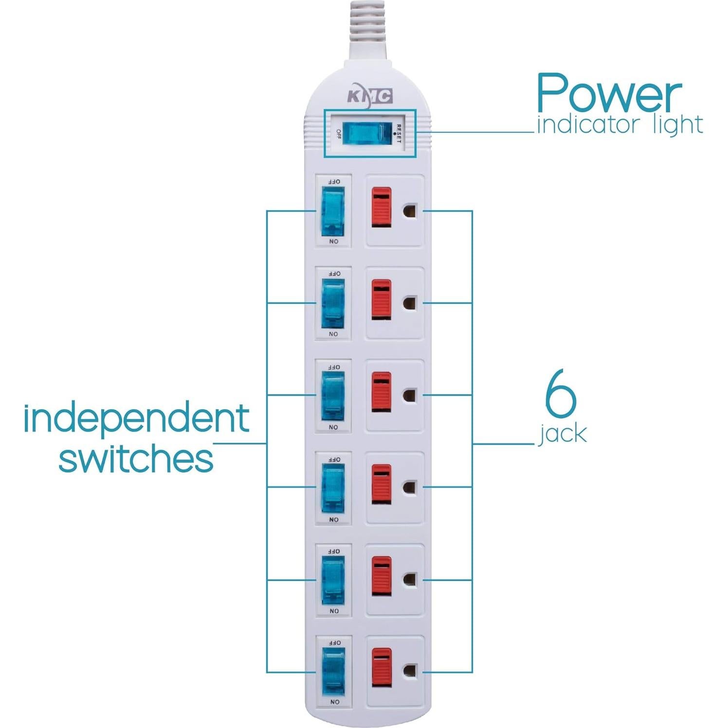 Regleta KMC 6 Salidas con Interruptores Independientes 1.22m