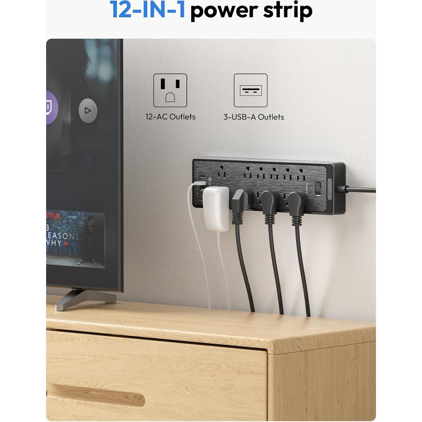 Regleta de Extensión NTONPOWER 7.62 m 12 Salidas 3 USB