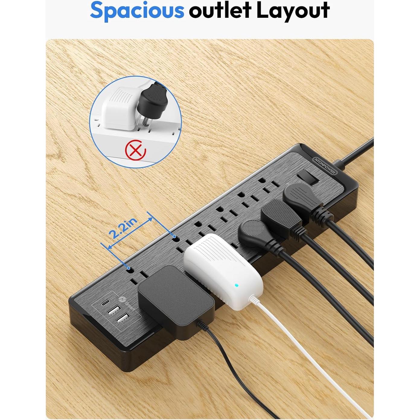 Regleta de Extensión NTONPOWER 7.62 m 12 Salidas 3 USB