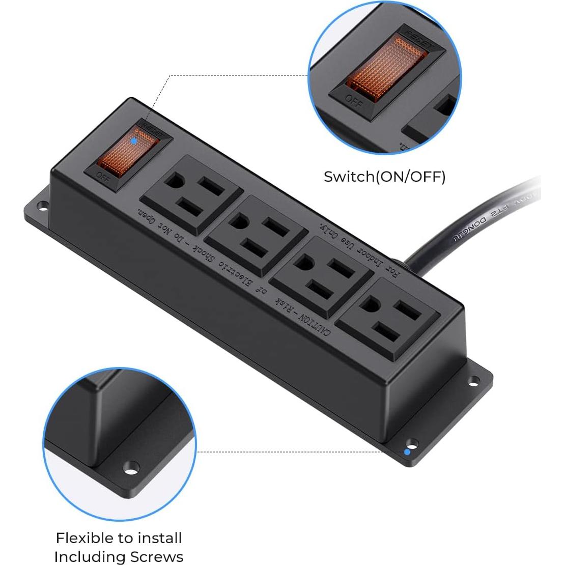 Regleta de Enchufes Montable ICEELEC 4 Salidas 0.91m Negro