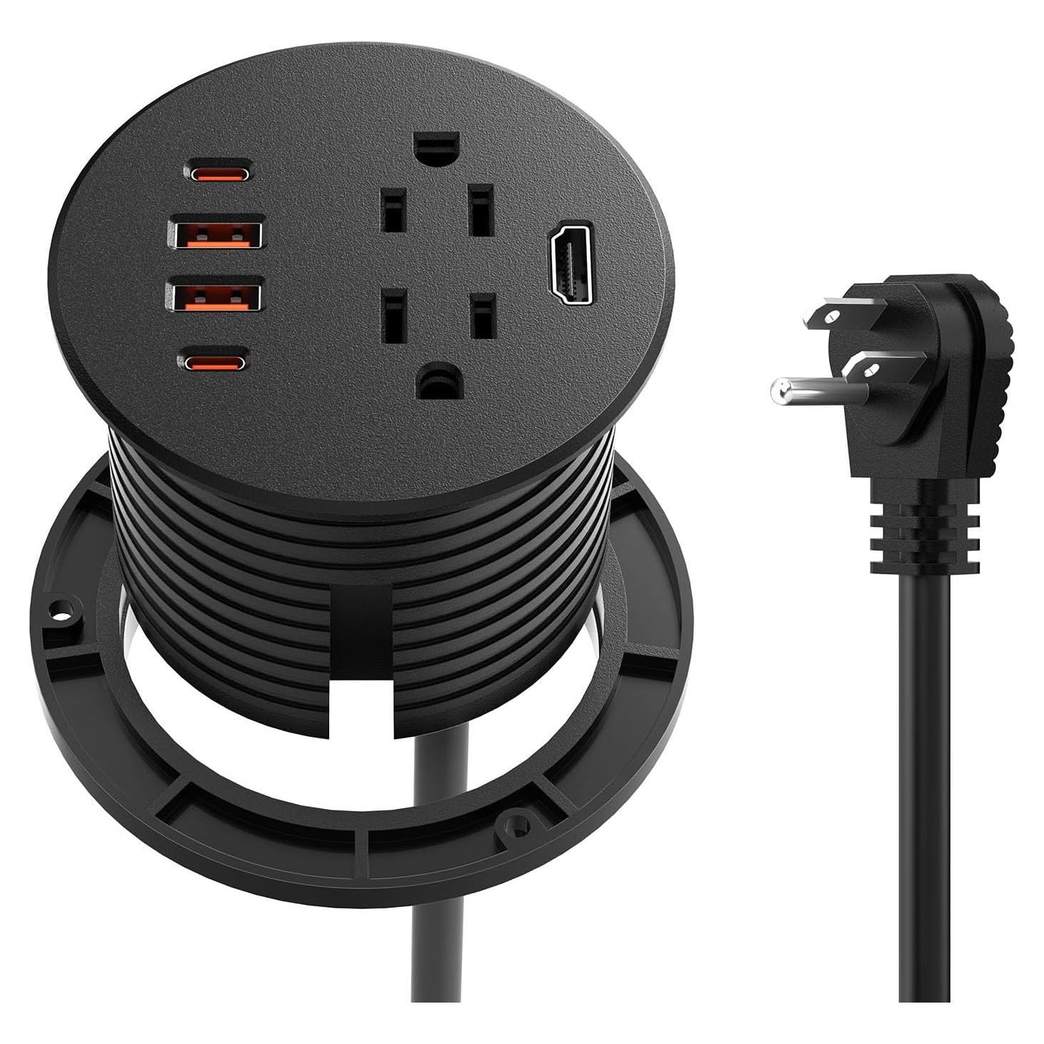 Grommet de Poder Empotrado QBA 35W USB-C 2 Salidas 4 USB HDMI