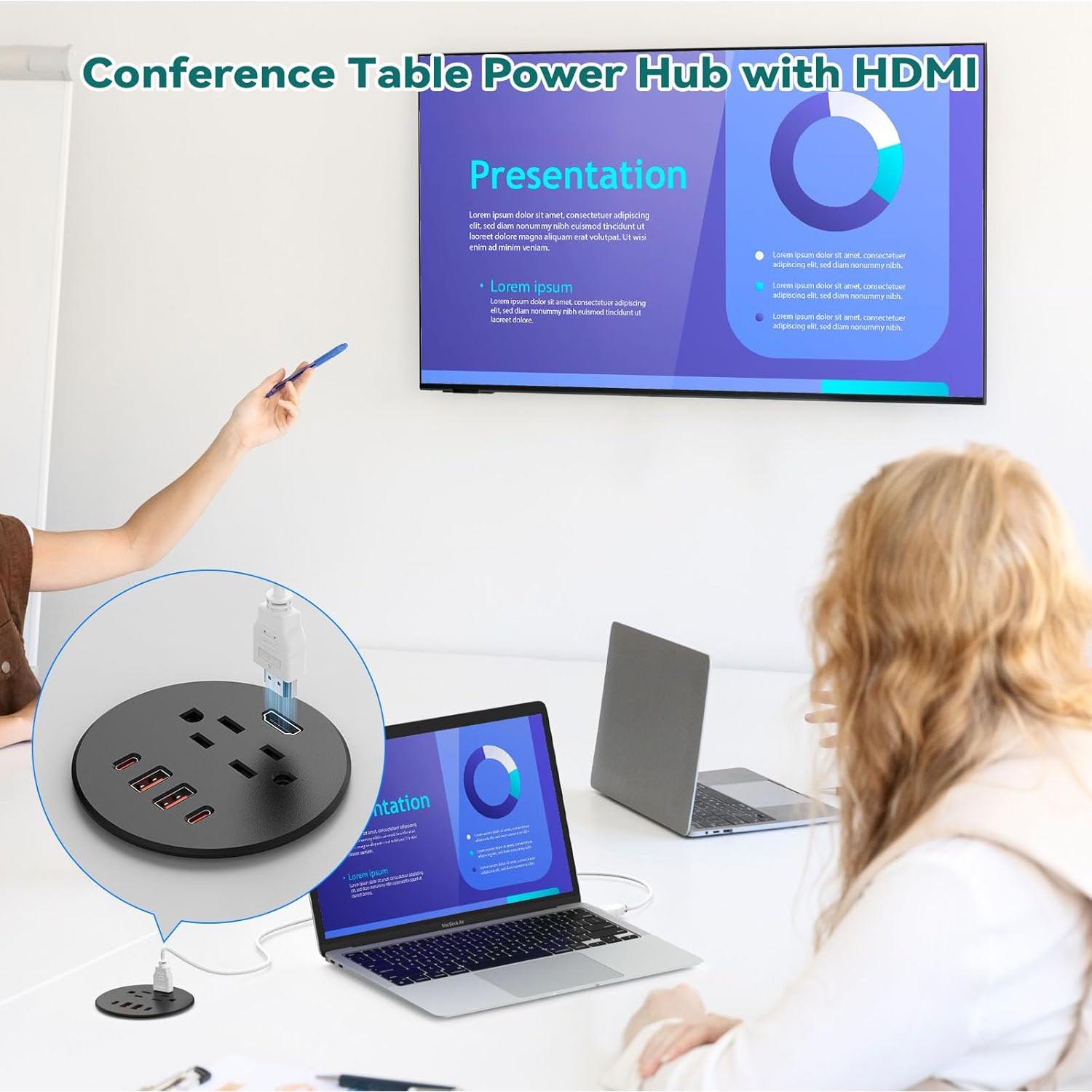 Grommet de Poder Empotrado QBA 35W USB-C 2 Salidas 4 USB HDMI