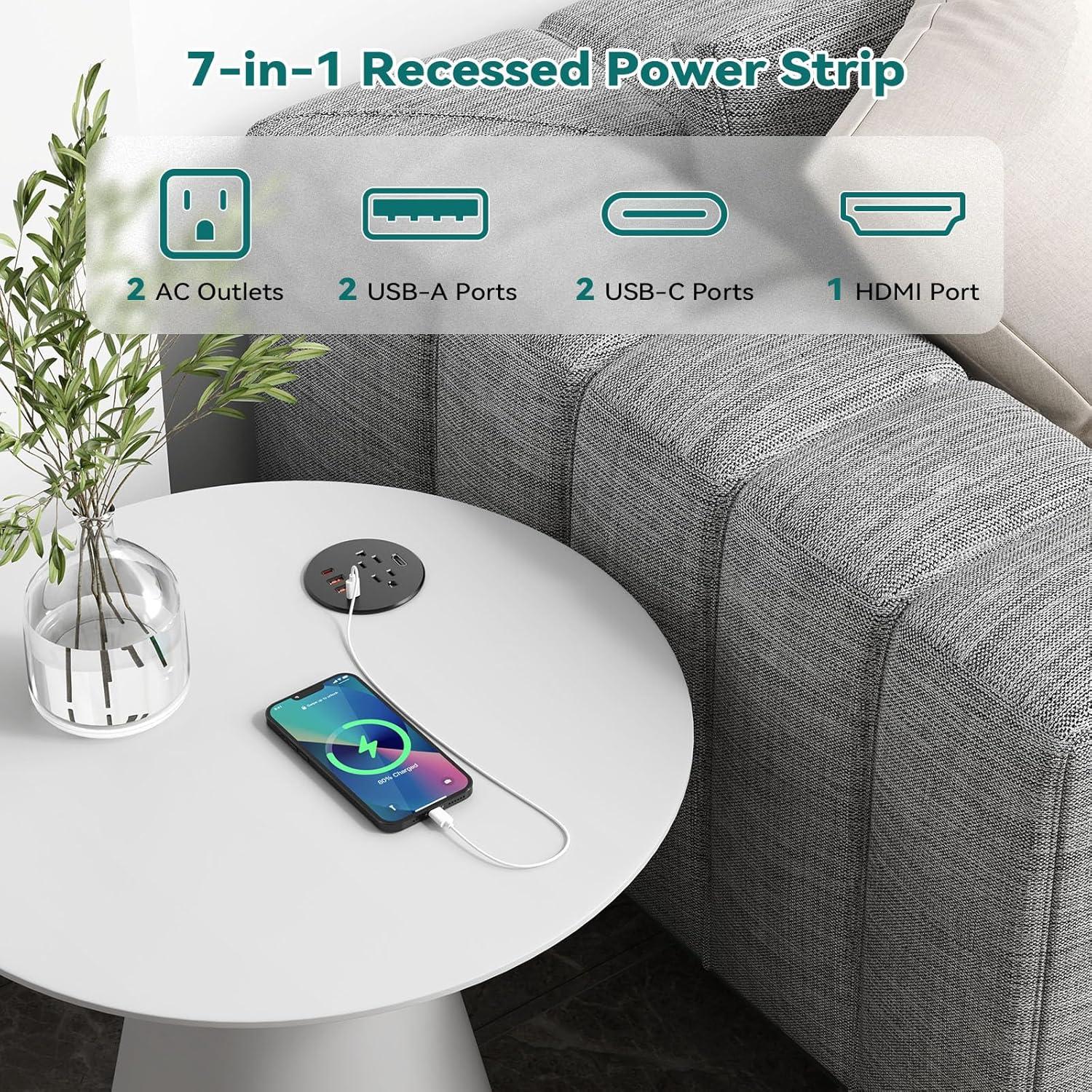 Grommet de Poder Empotrado QBA 35W USB-C 2 Salidas 4 USB HDMI