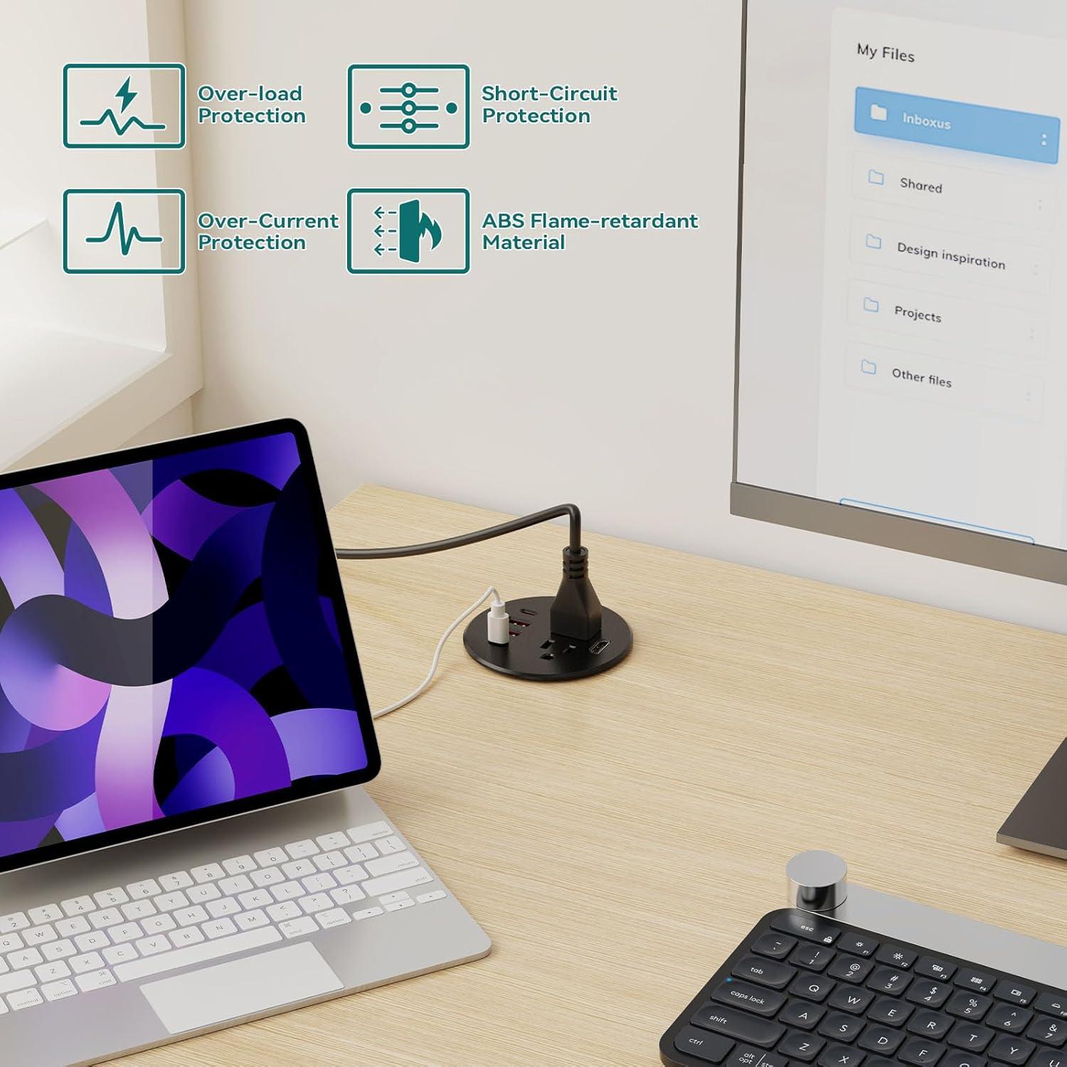 Grommet de Poder Empotrado QBA 35W USB-C 2 Salidas 4 USB HDMI