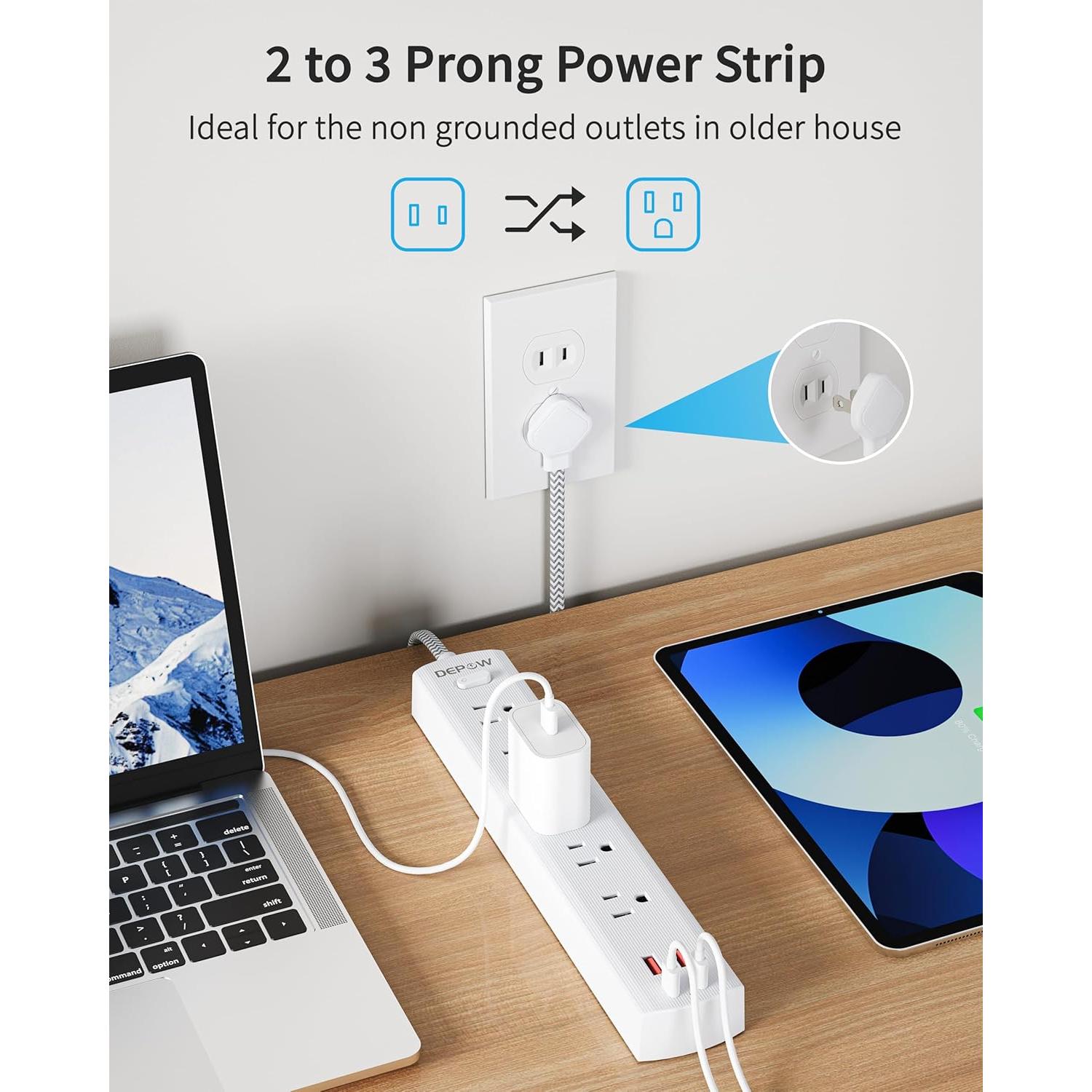 Adaptador de Enchufe 2 a 3 Clavijas DEPOW con 5 AC y 4 USB