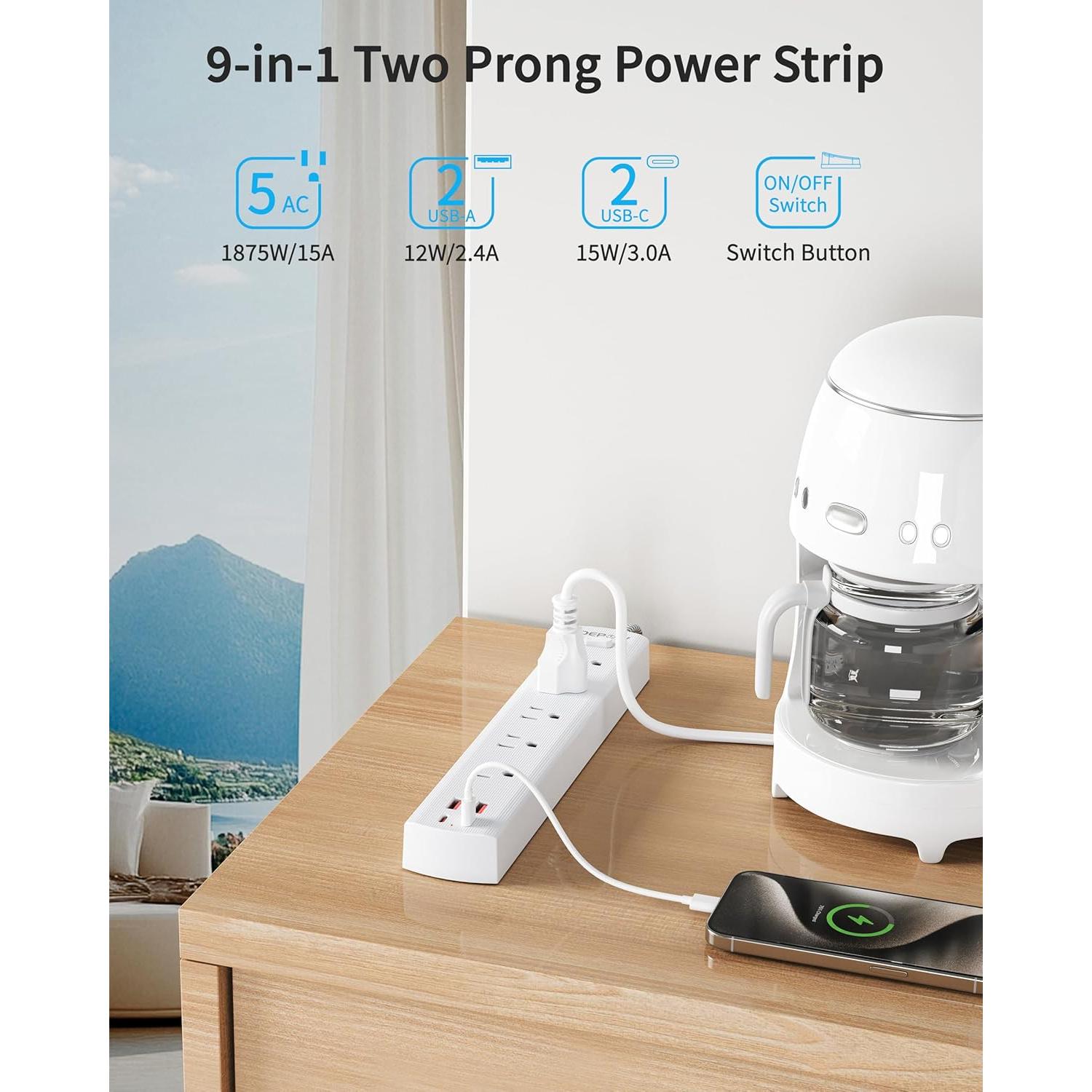 Adaptador de Enchufe 2 a 3 Clavijas DEPOW con 5 AC y 4 USB