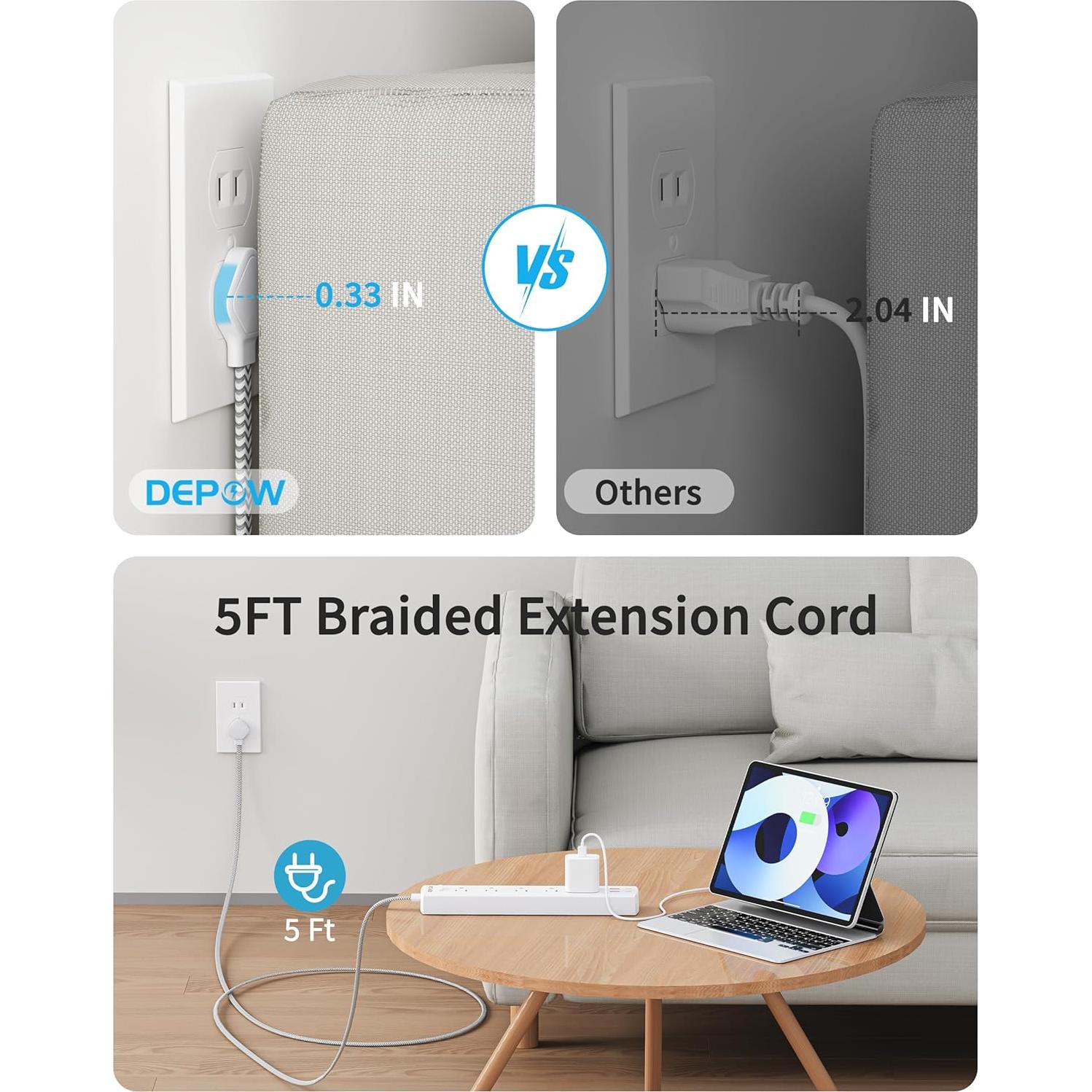 Adaptador de Enchufe 2 a 3 Clavijas DEPOW con 5 AC y 4 USB
