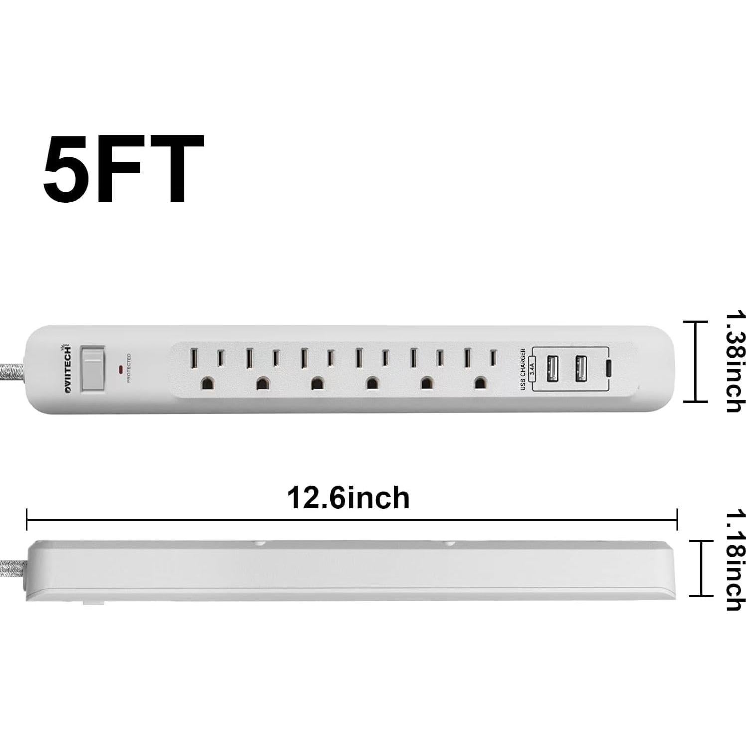 Regleta de Sobretensión Oviitech 6 Salidas 3 USB 1.5m Blanca