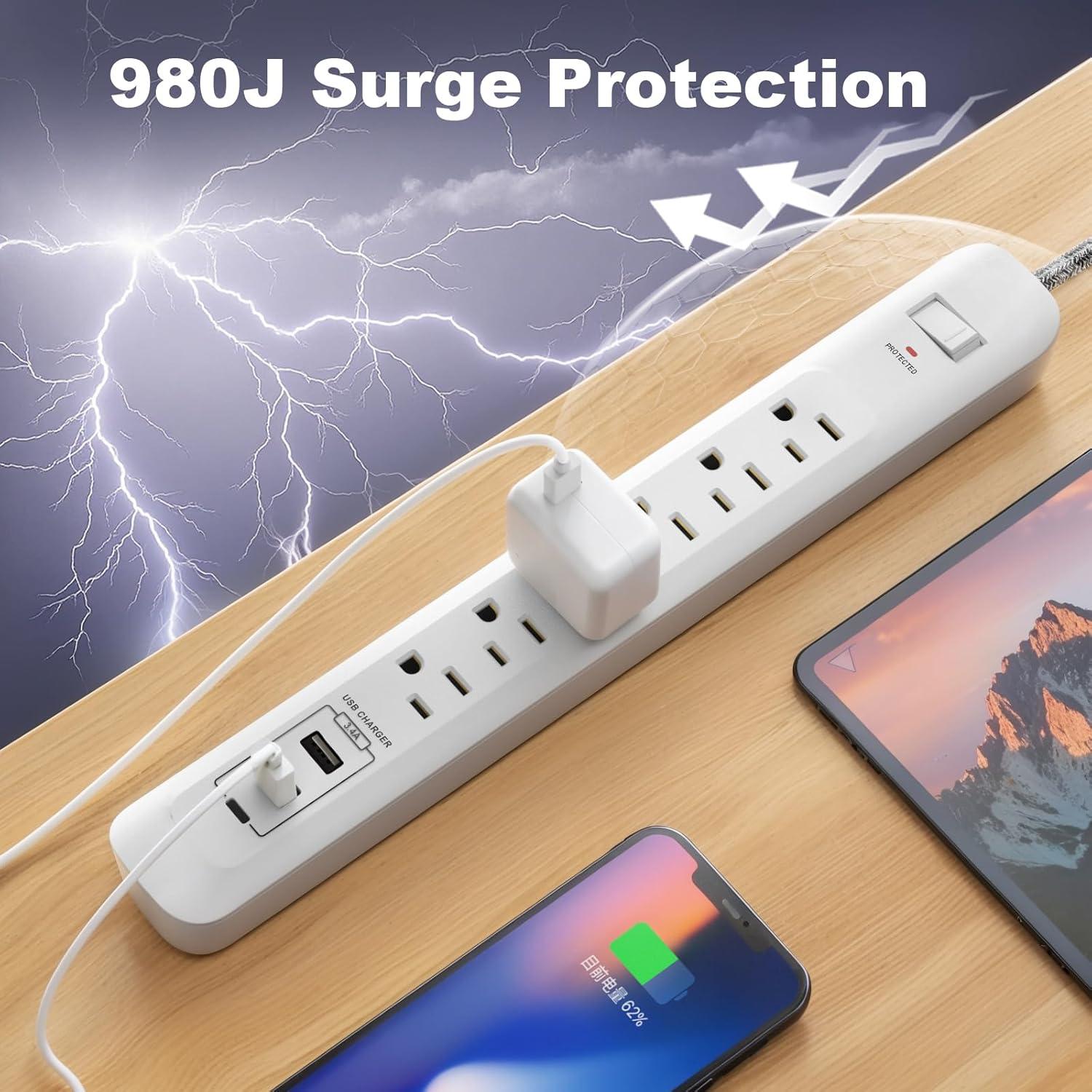 Regleta de Sobretensión Oviitech 6 Salidas 3 USB 1.5m Blanca