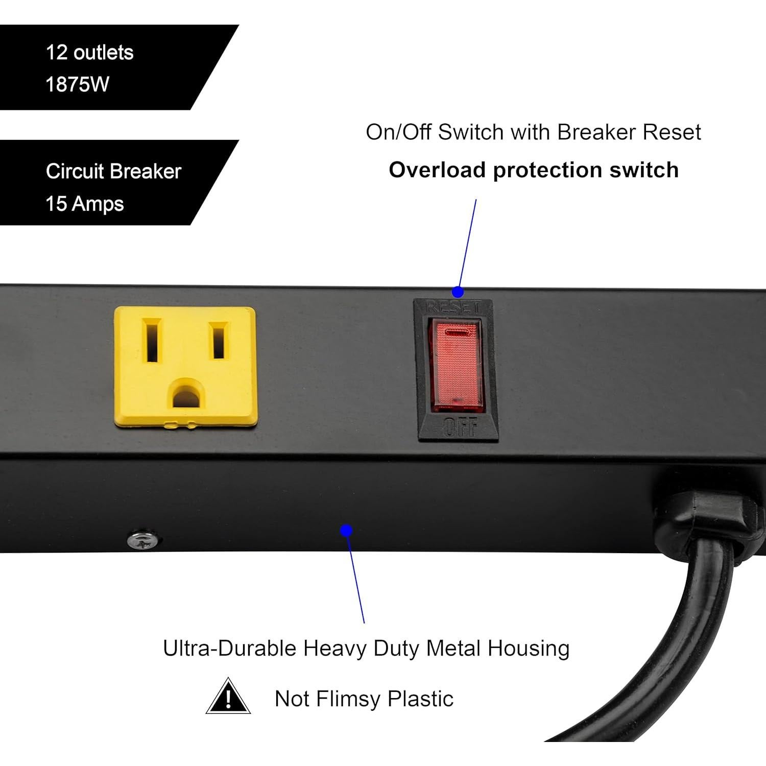 Tira de Enchufes Inland 6 Salidas 3FT 15A Industrial