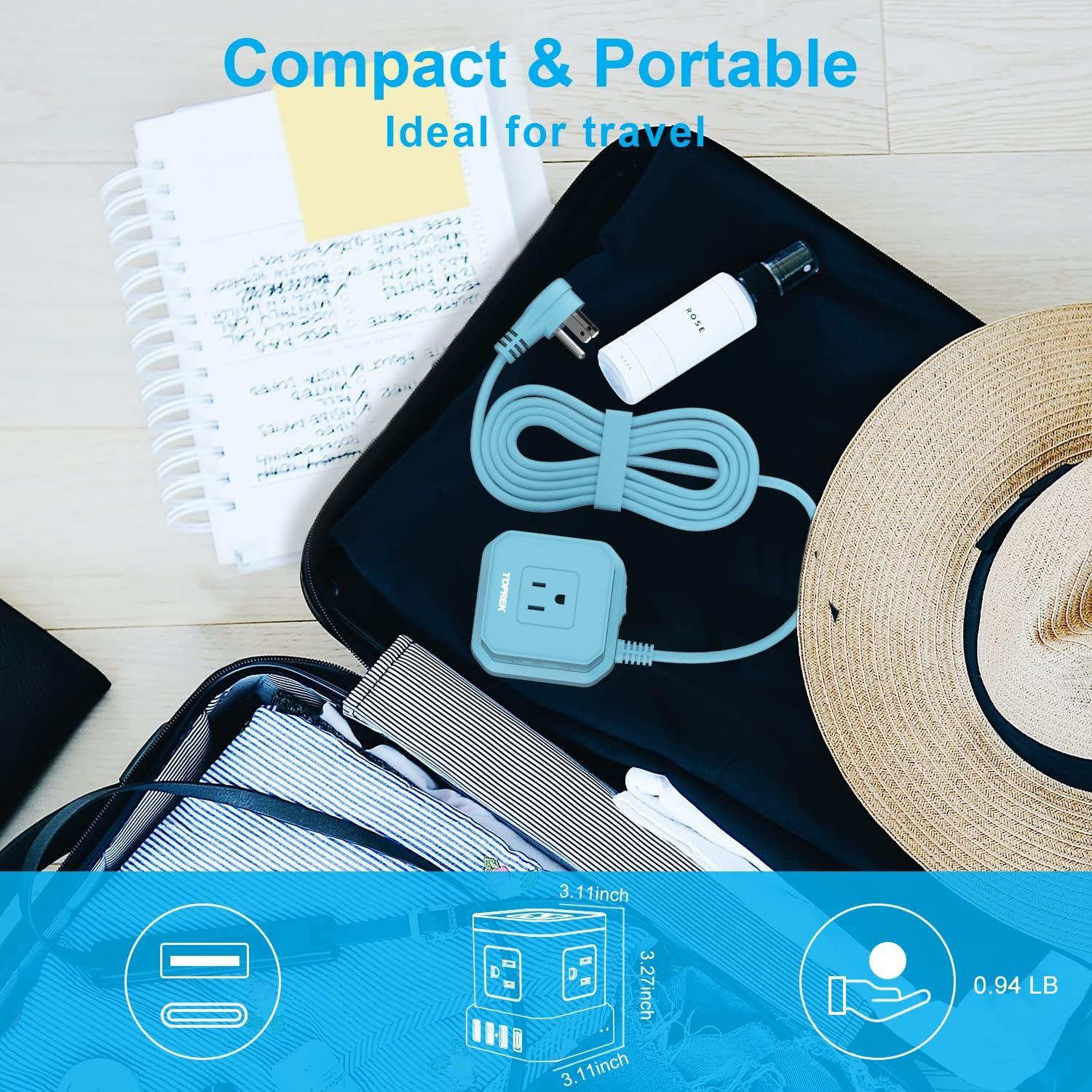 Regleta USB-C y USB-A TOPREK 5 Salidas AC 3.05m Azul