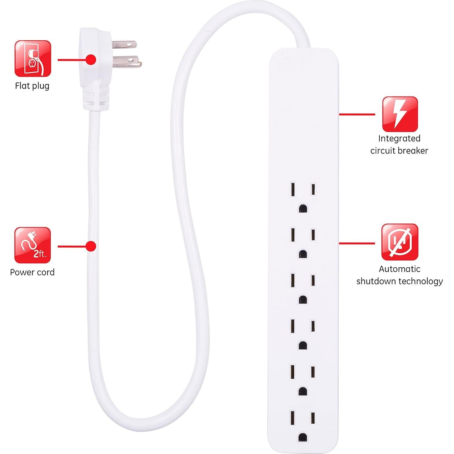 Regleta Protectora GE 6 Salidas 0.61 m 620 Julios 2 Paquete