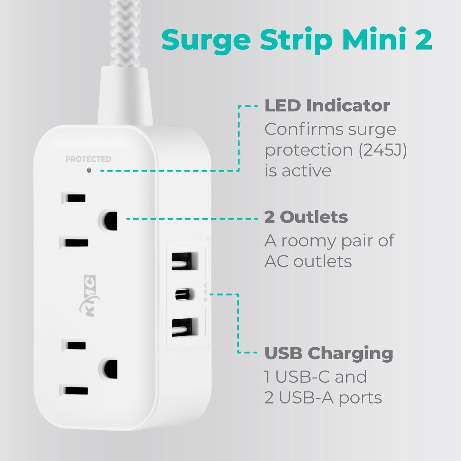 Regleta de Energía KMC con 2 Salidas y 3 Puertos USB, 245J
