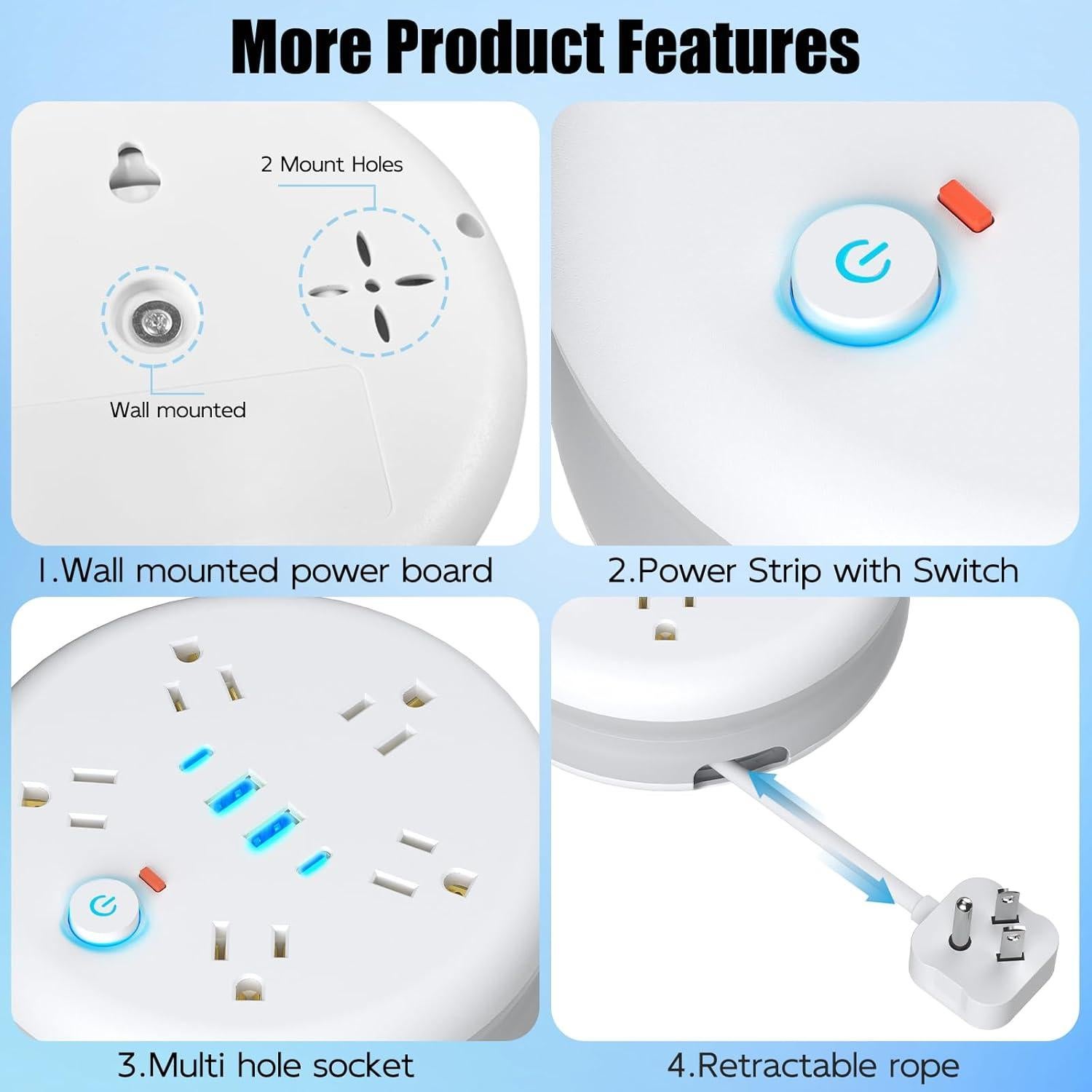 Regleta de Viaje Retráctil DERJLY 6 pies 5 Salidas 2 USB